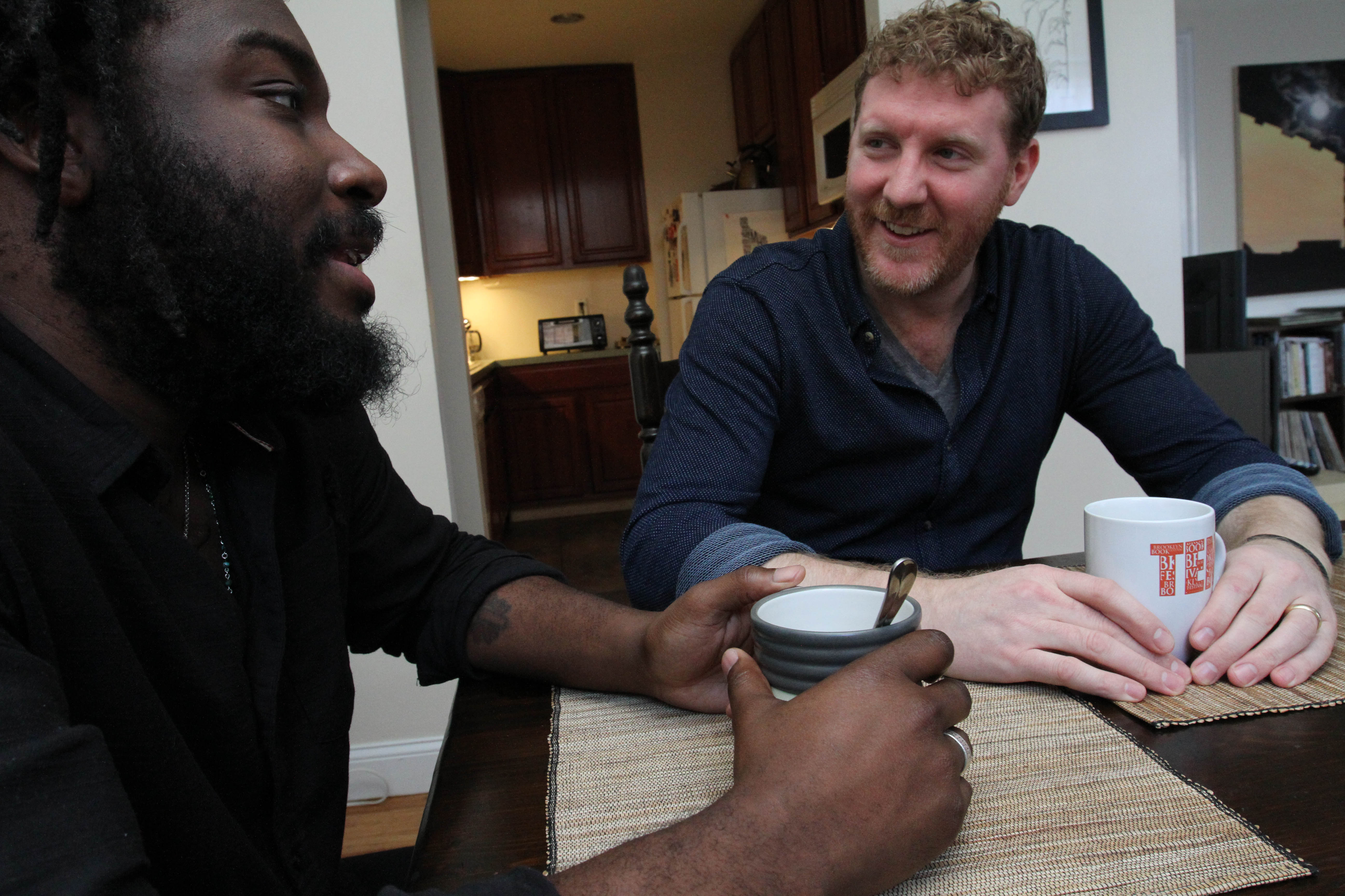 ”People sort of assume this was my idea by default, but it was his. I said, “You know what, I trust you.” And we got at it,” said Jason Reynolds (left), on deciding to coauthor “All American Boys” with Brendan Kiely.