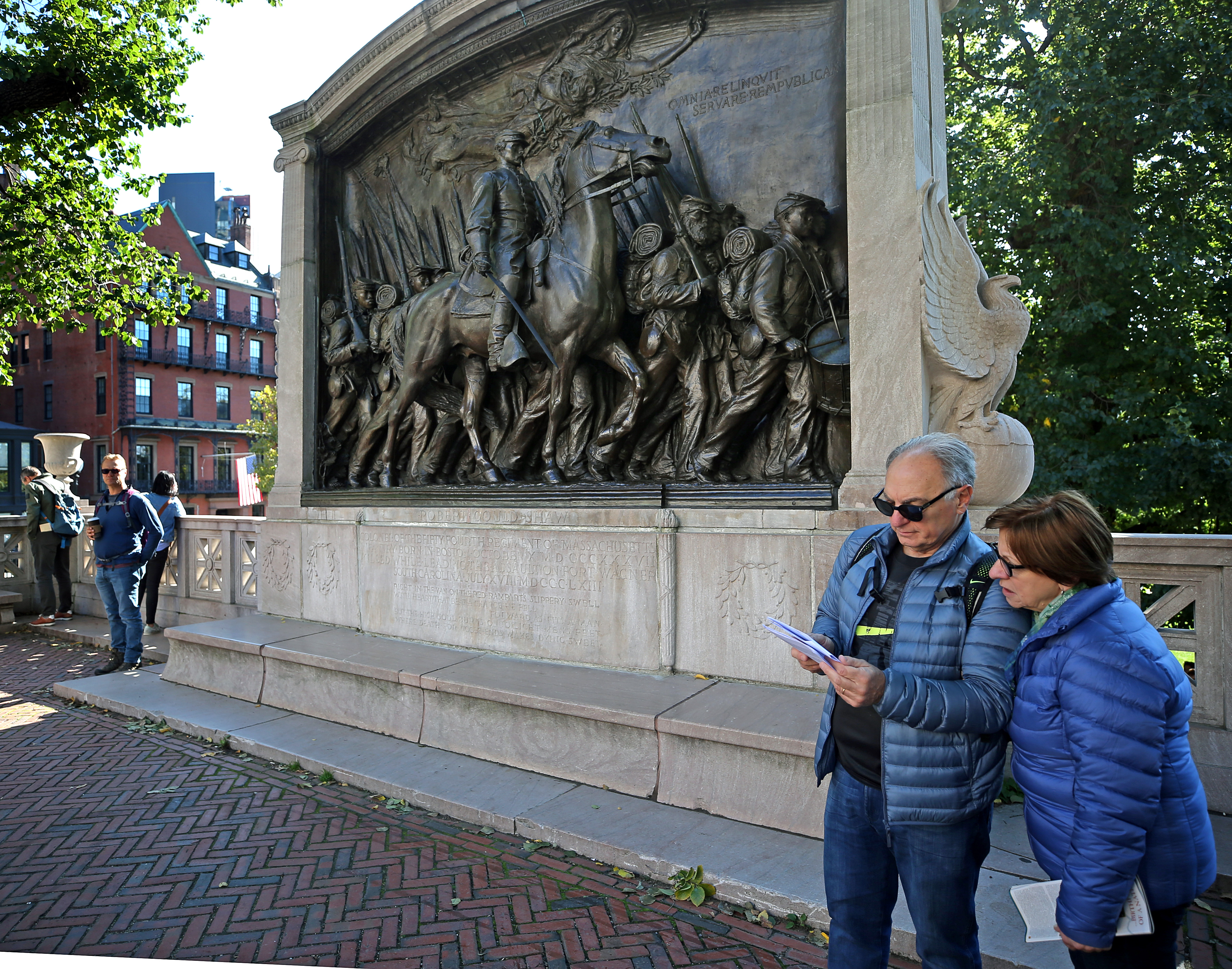The Robert Gould Shaw and Massachusetts 54th Regiment Memorial is popular with tourists.