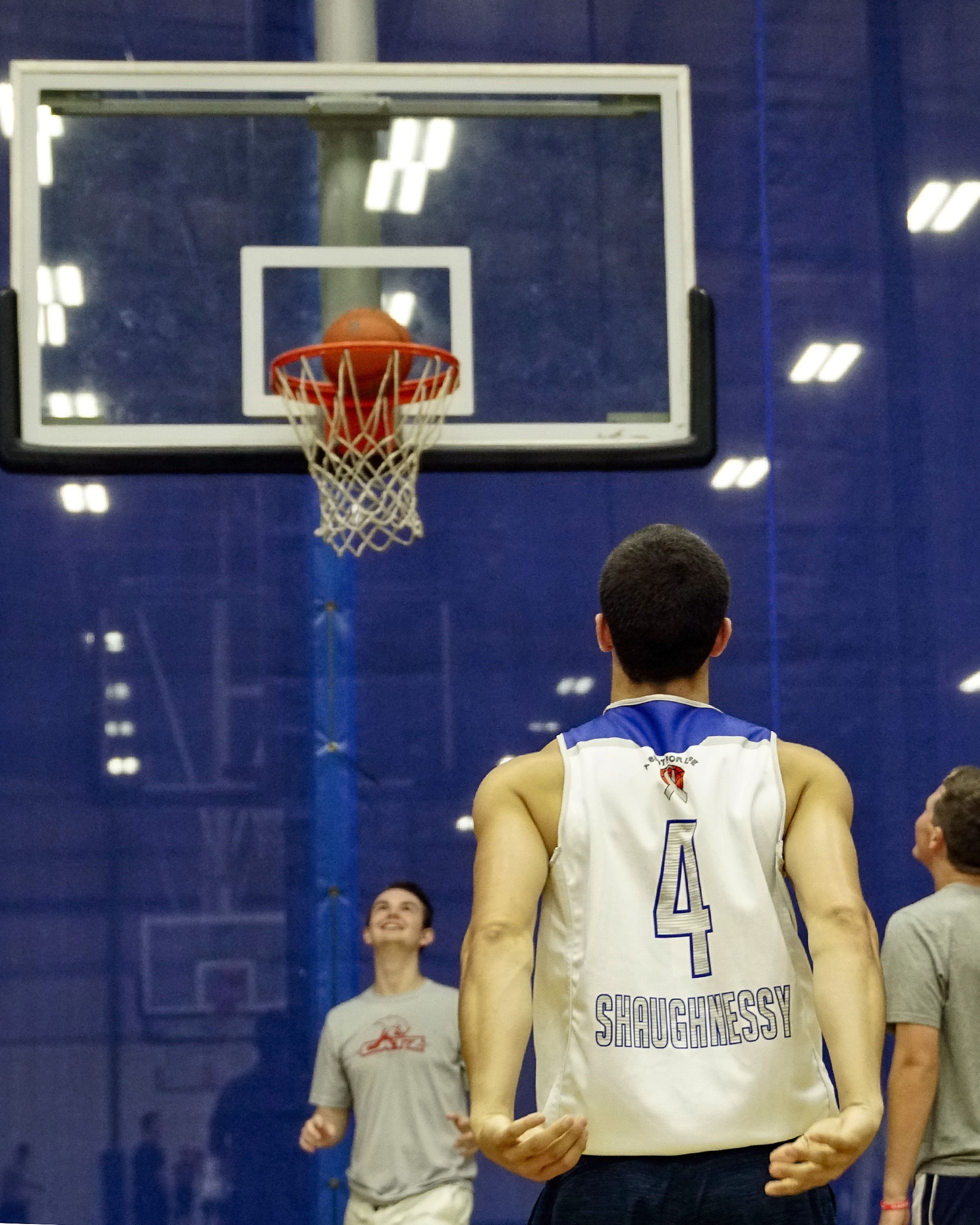 Thomas Shaughnessy required a little body English to get this shot to go down in the ASFL Challenge Saturday in Hanover.