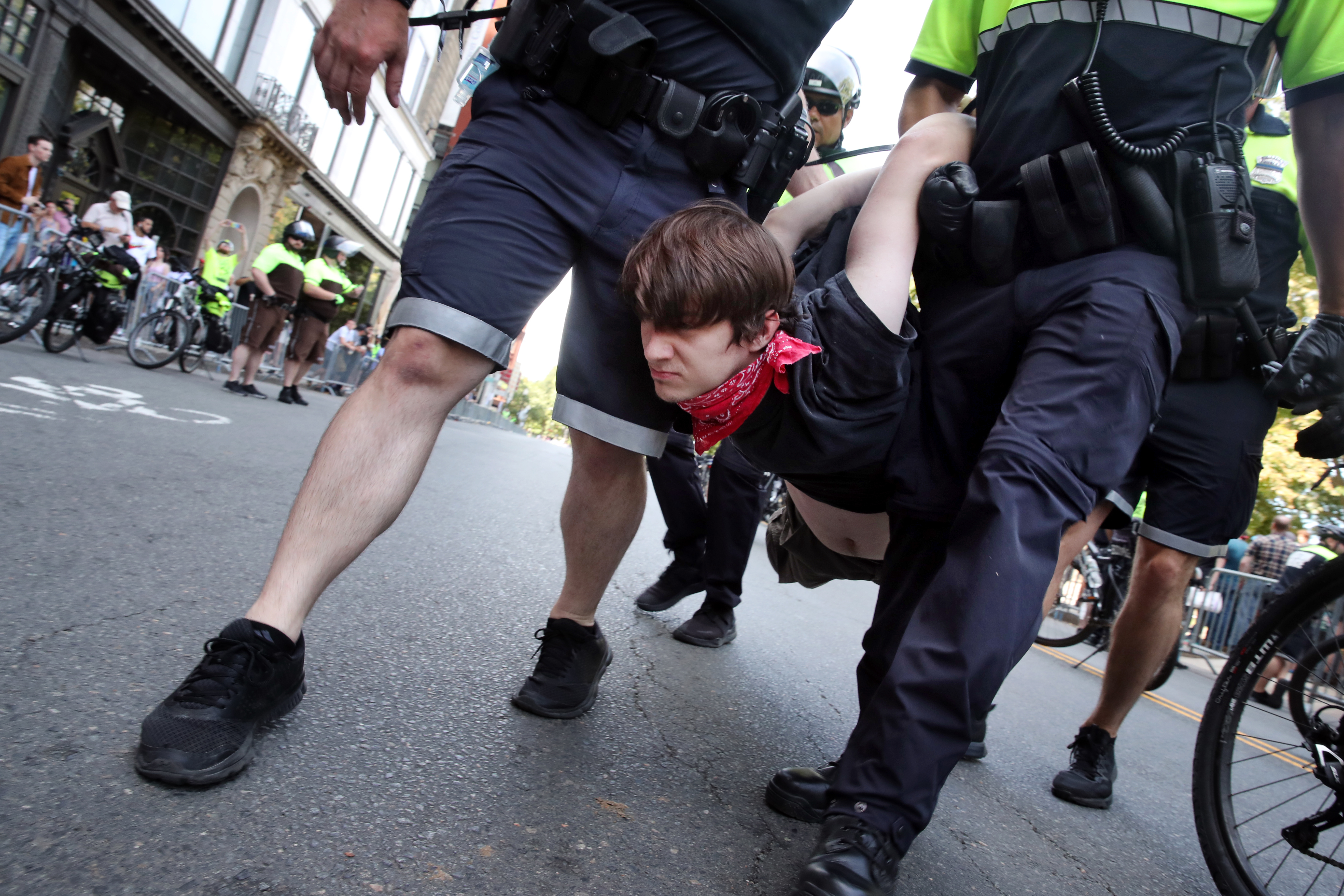 Police made 36 arrests during the parade. A protester was taken into custody.