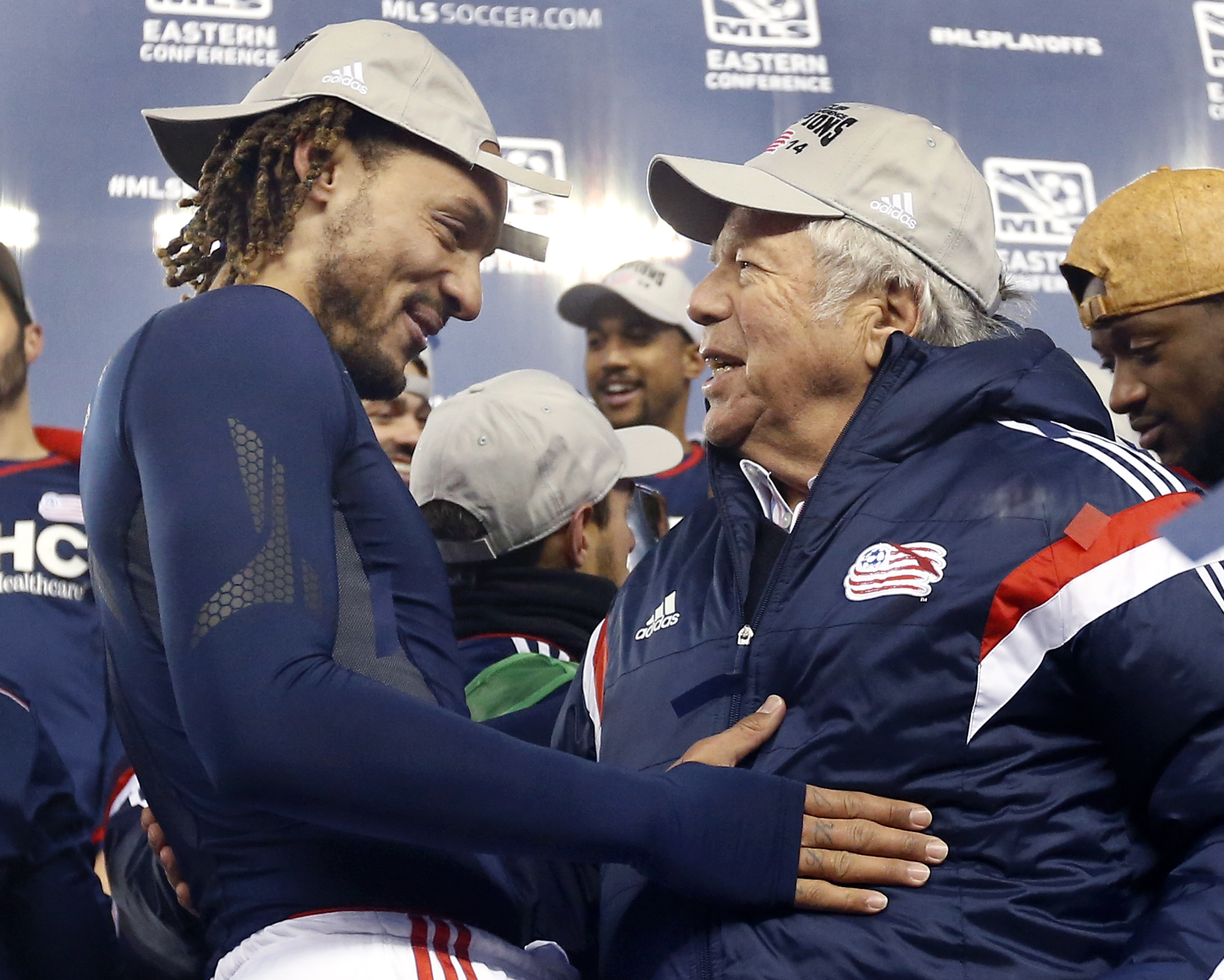 Revolution owner Robert Kraft (right) with former Revolution midfielder Jermaine Jones.
