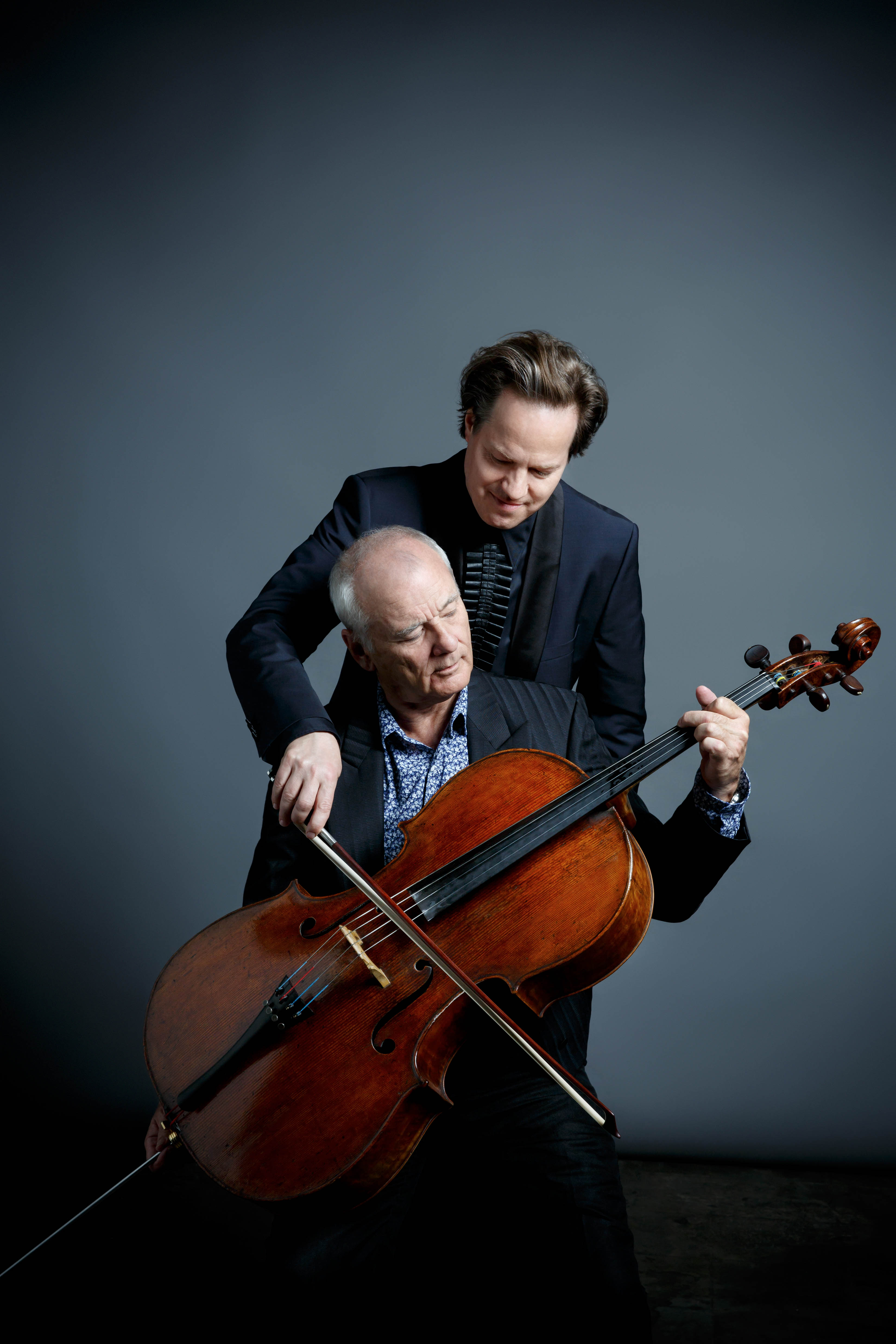Classical cellist Jan Vogler and actor Bill Murray (seated) will play at the Orpheum and in Worcester this month.