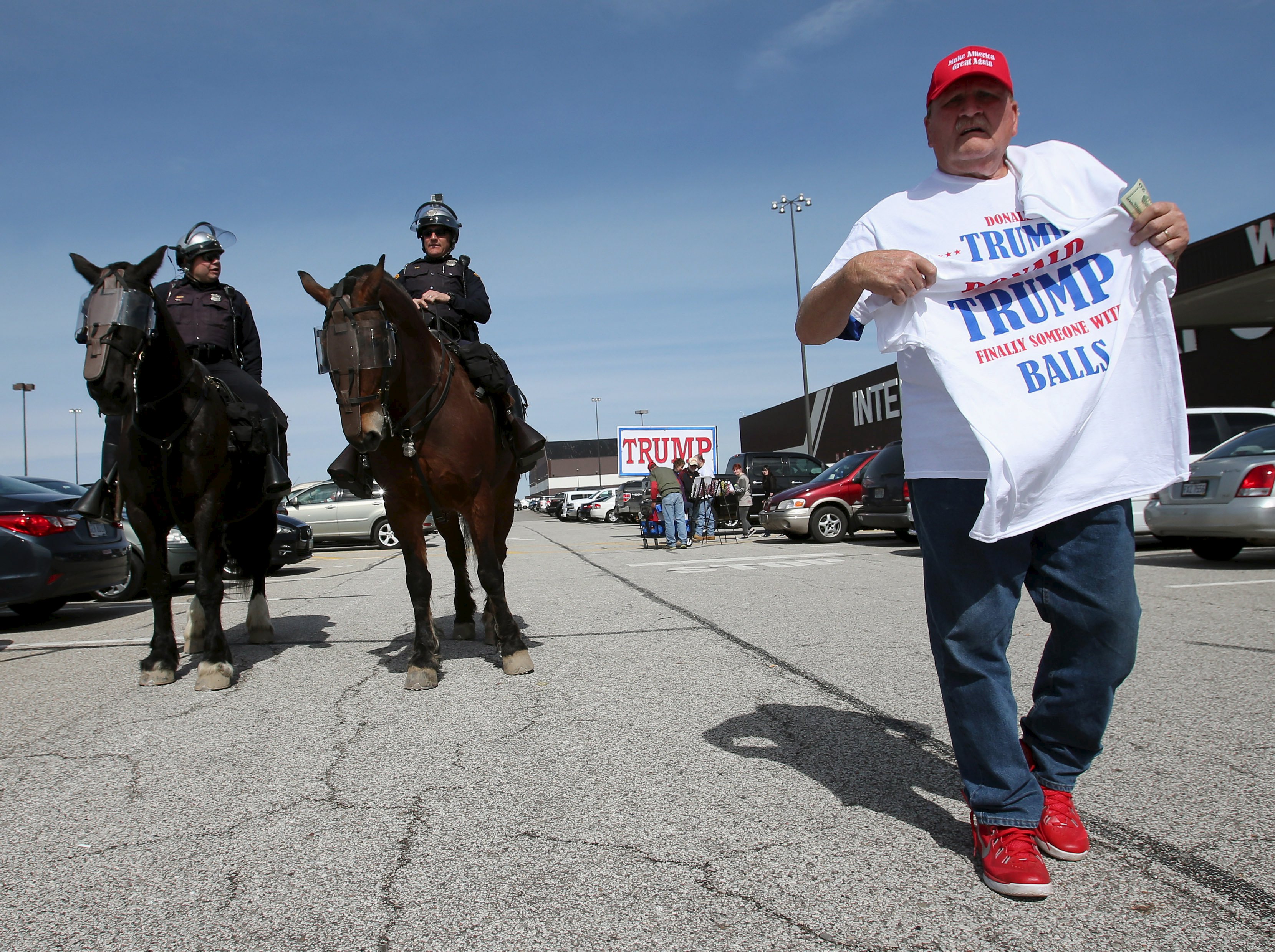 A vendor looked to sell shirts outside of a Donald Trump rally in Cleveland earlier this month.