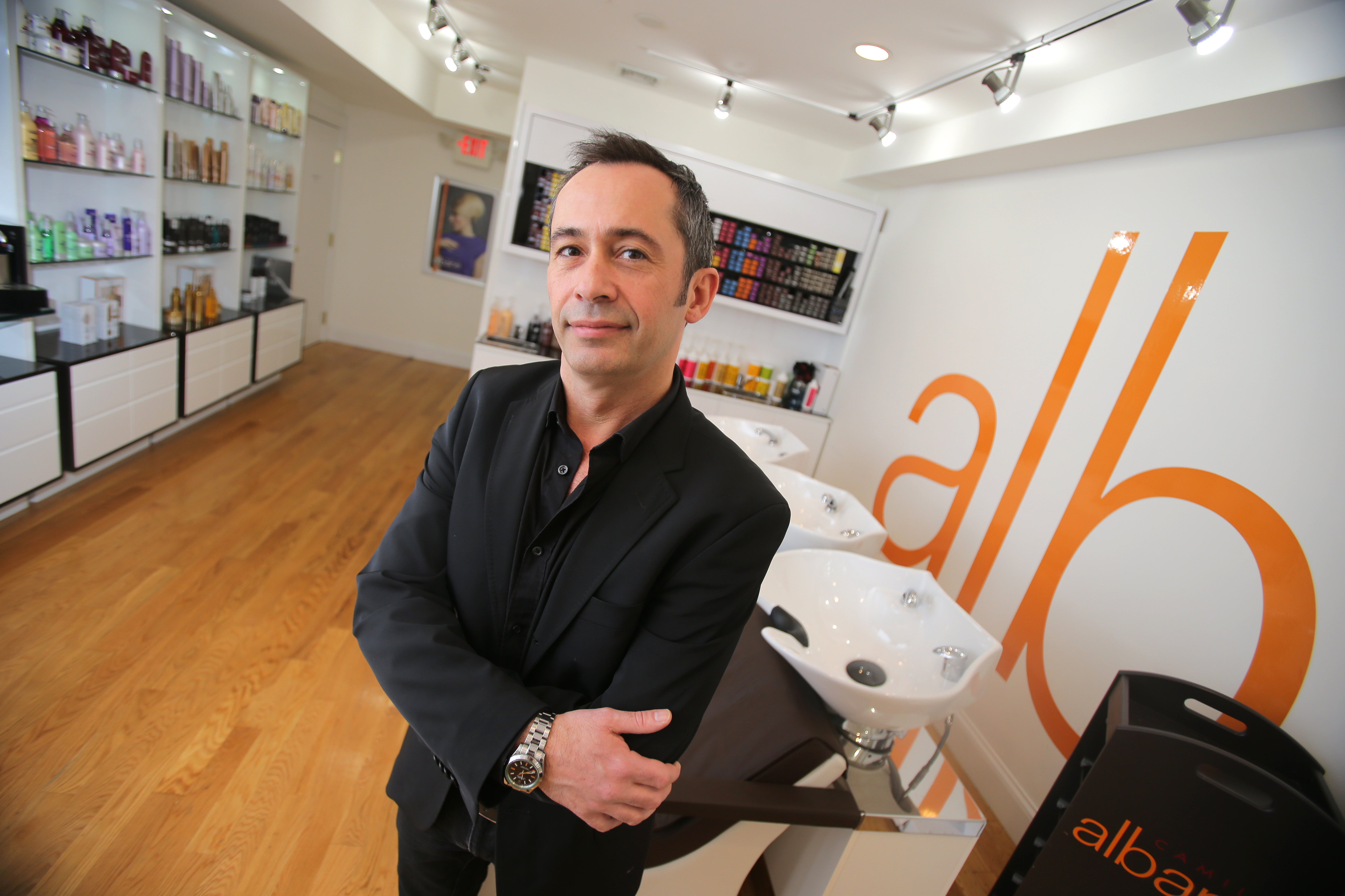 Boston, MA 01/02/14 Nicolas Tisler is the Manager and Artistic Director USA for Camille Albane Paris salon on Newbury Street. Lane Turner/Globe Staff; Reporter: incaps: MAG Slug: 0119bestofthenew