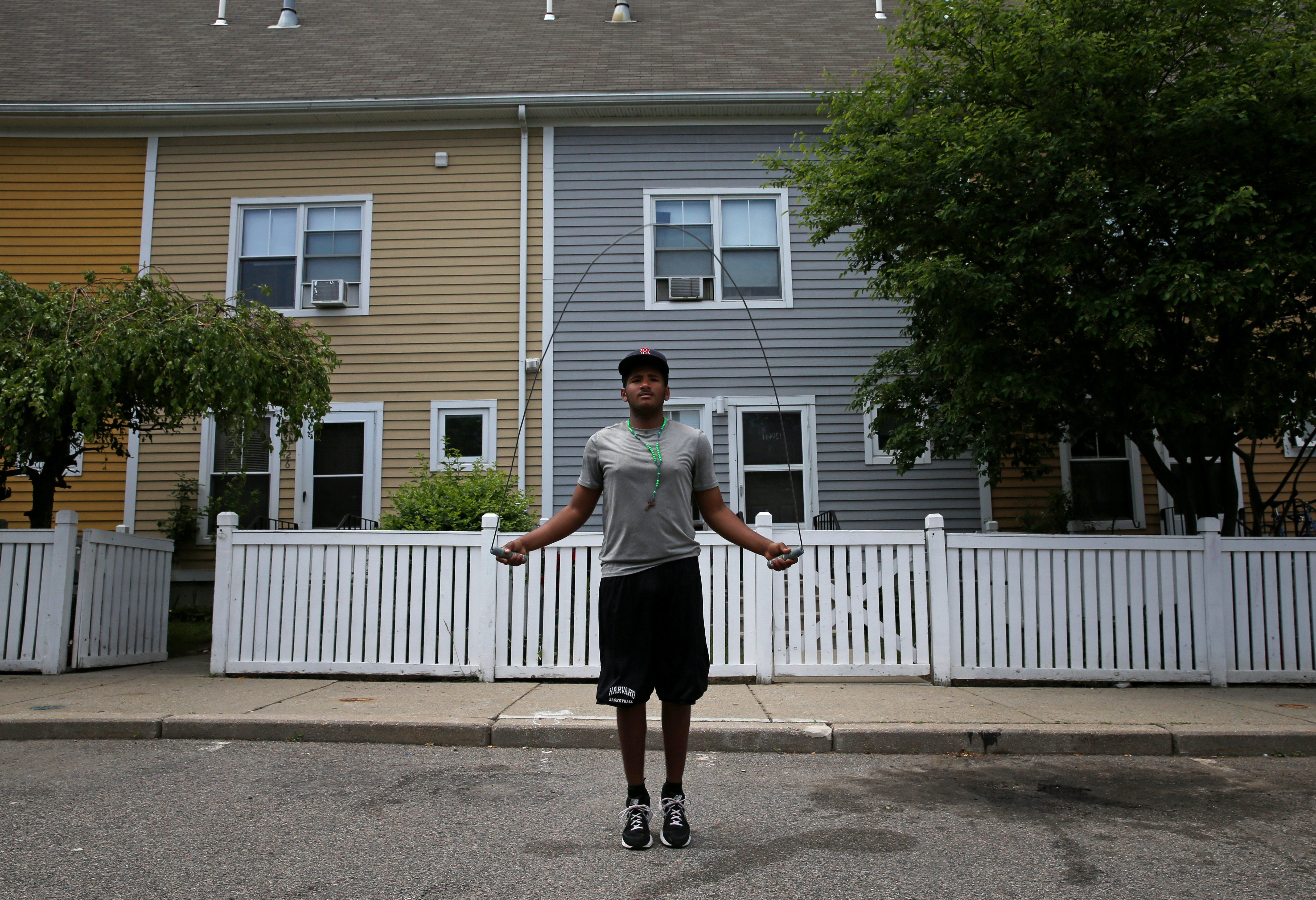 Rafael Tejeda, 16, jumped rope outside his home in Orchard Gardens, a desirable low-income housing development.