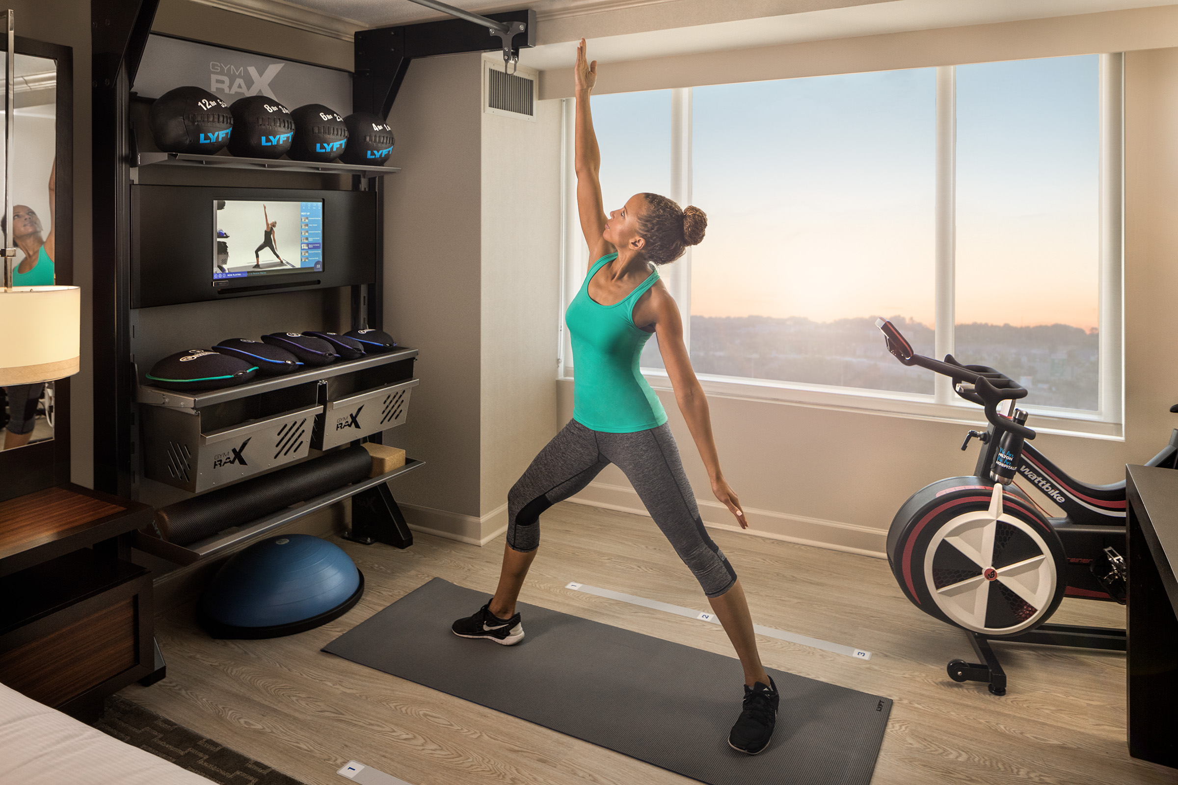 Hilton has introduced Five Feet to Fitness, an in-room fitness concept that includes a dedicated space with 11 pieces of fitness equipment, as well as a kiosk that provides more than 200 fitness videos.