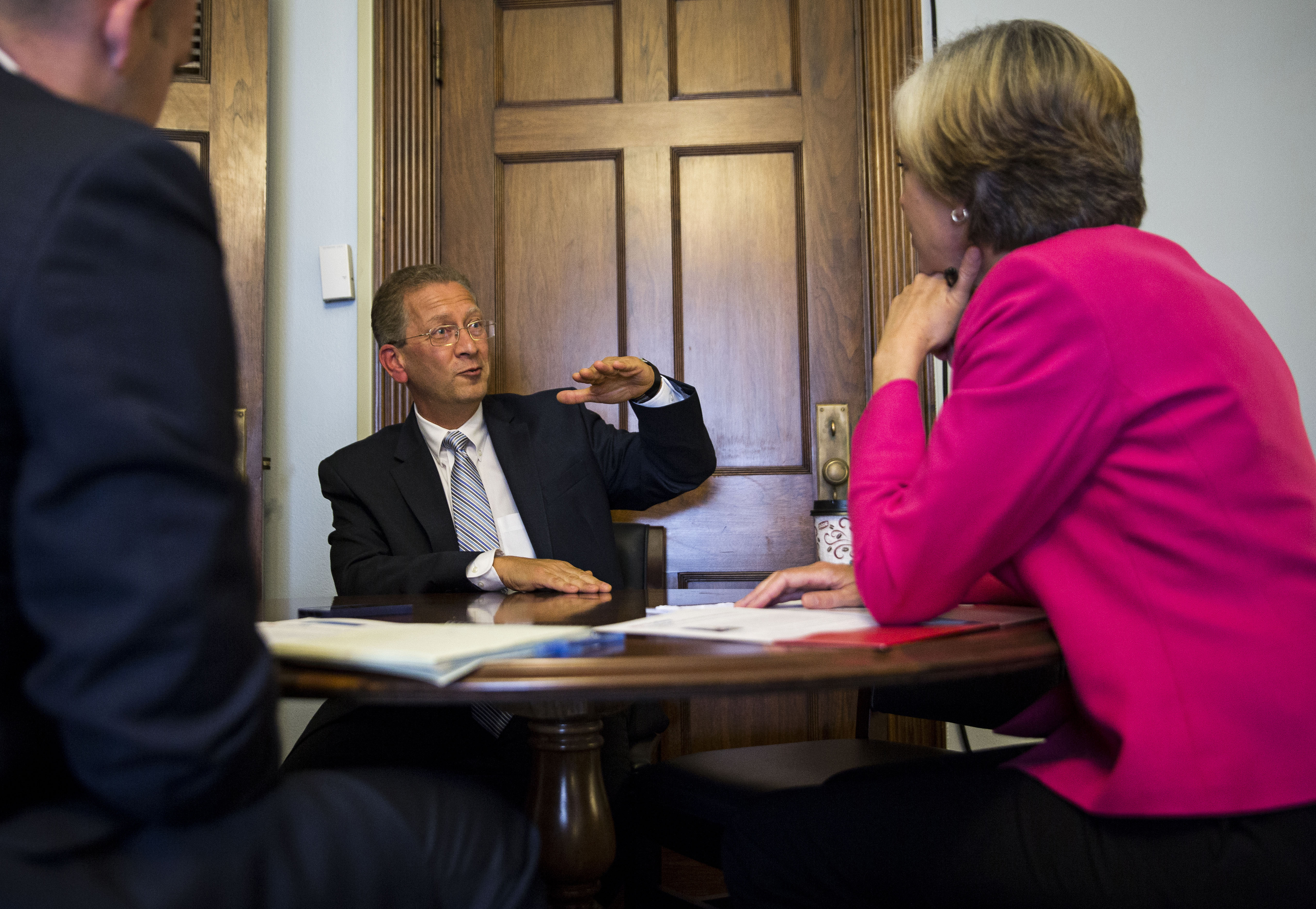 Azer Bestavros, a computer scientist at Boston University, explained his work to Representative Katherine Clark in Washington.
