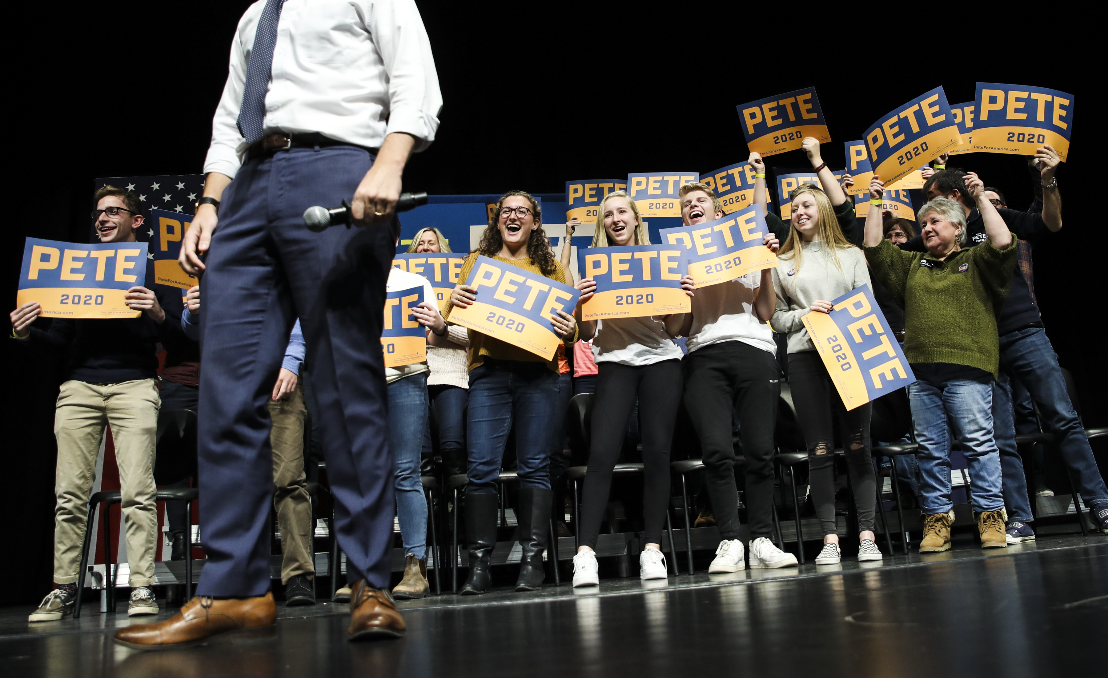 Dedicated voters jumped out of their seats as Pete Buttigieg wrapped up his speech at the start of his New Hampshire bus tour.