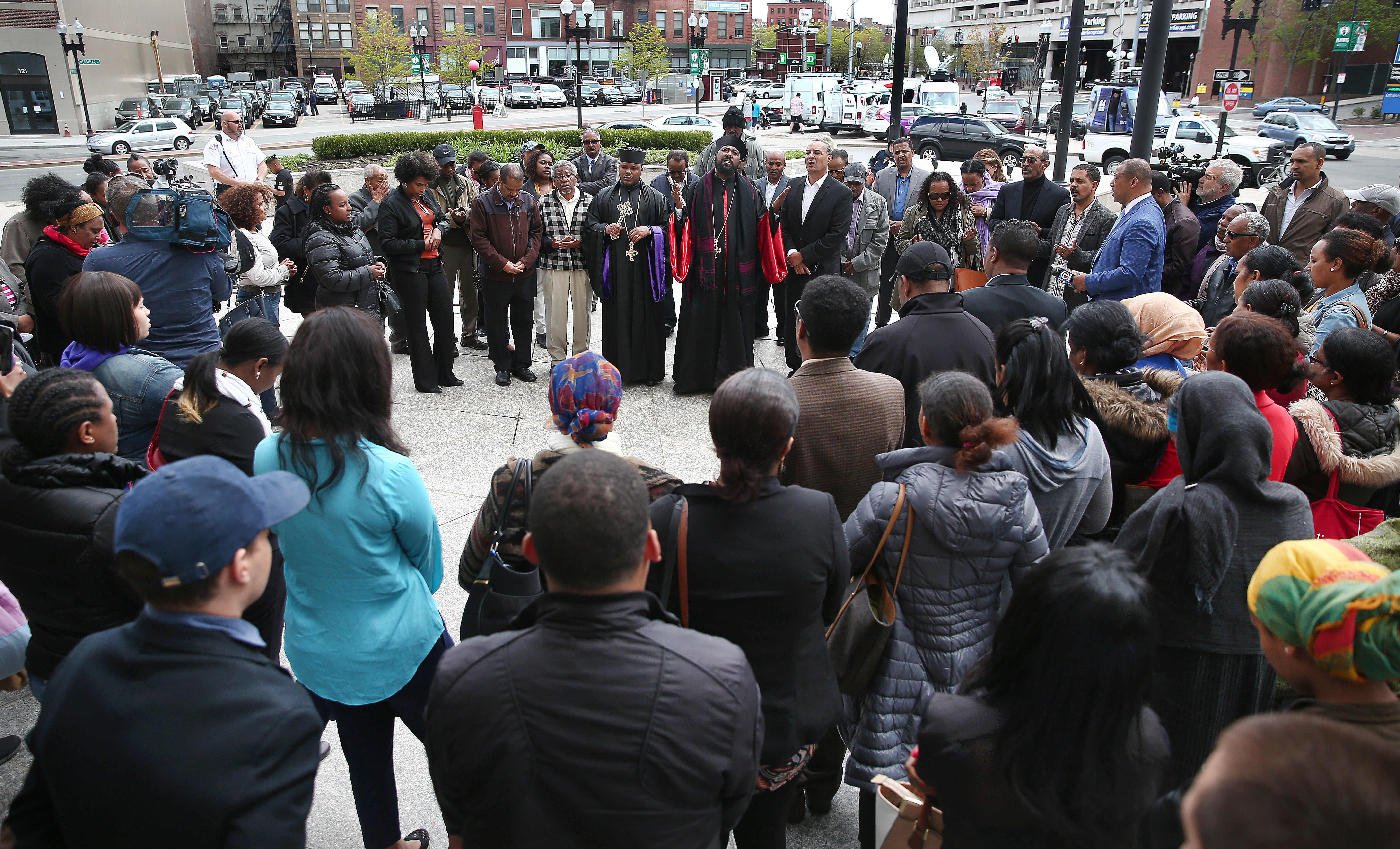 Supporters of Malone Kidanemariam gathered outside Boston Municipal Court after his arraignment in the hit-and-run death of bicyclist Rick Archer on Commonwealth Avenue last month.