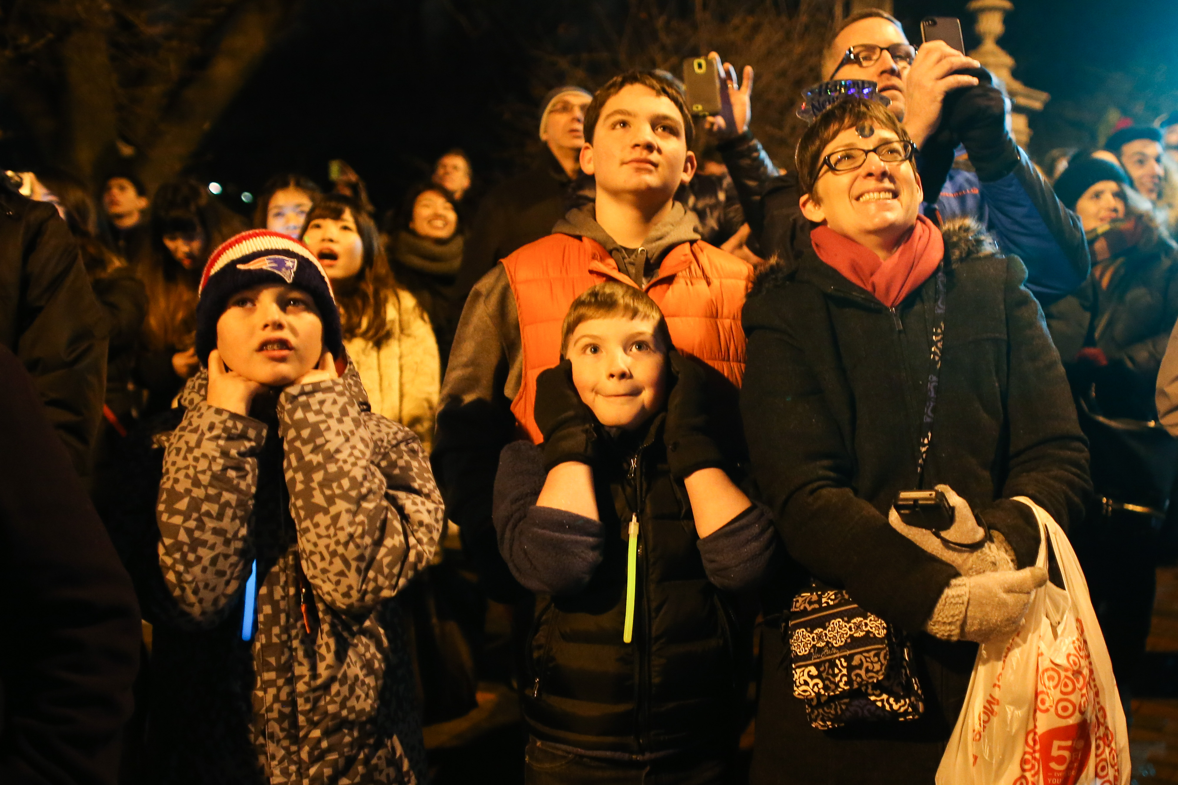 People watched fireworks during first night festivities in the Public Garden in Boston.