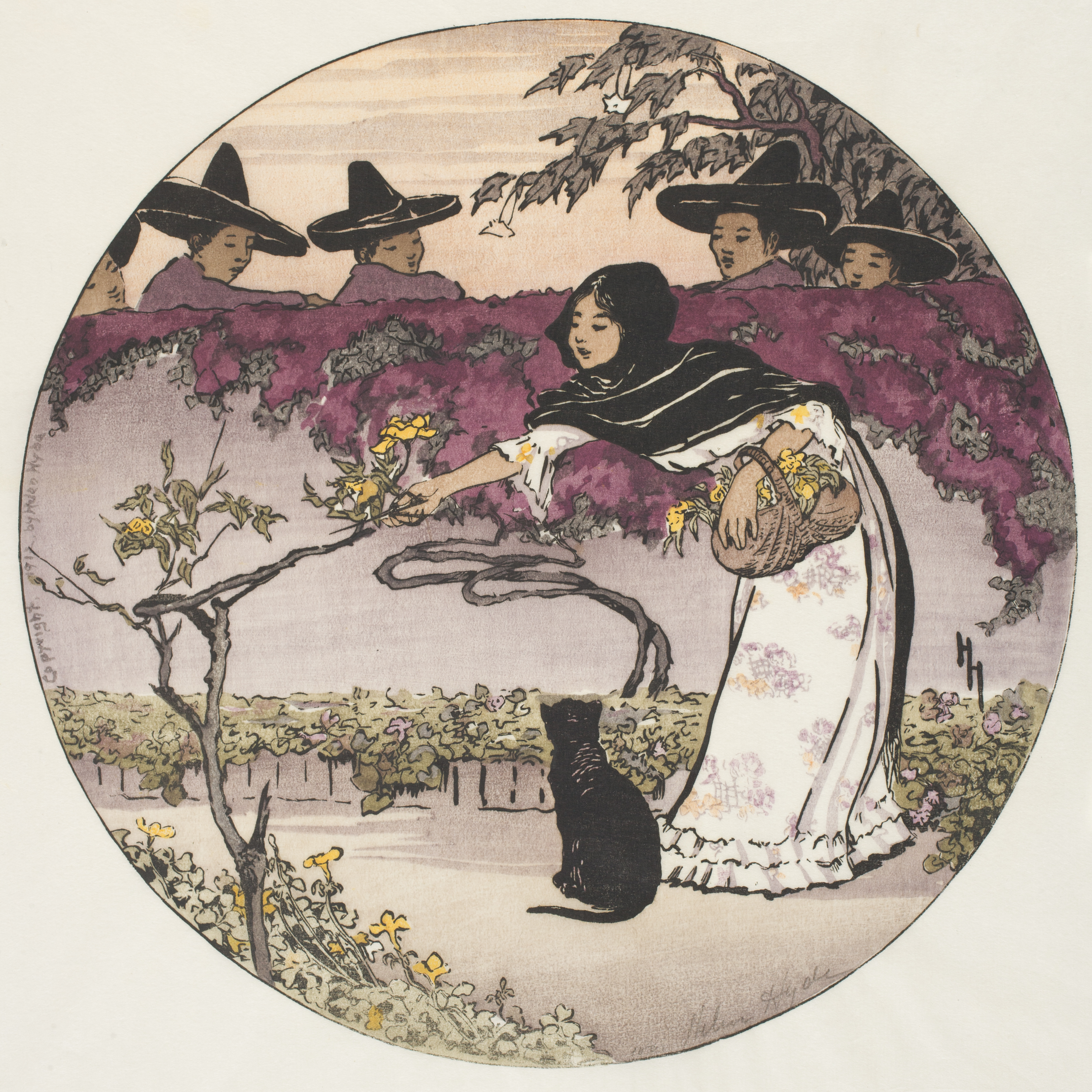 "A Mexican Coquette, 1912," a woodcut on cream Japan paper by Helen Hyde.