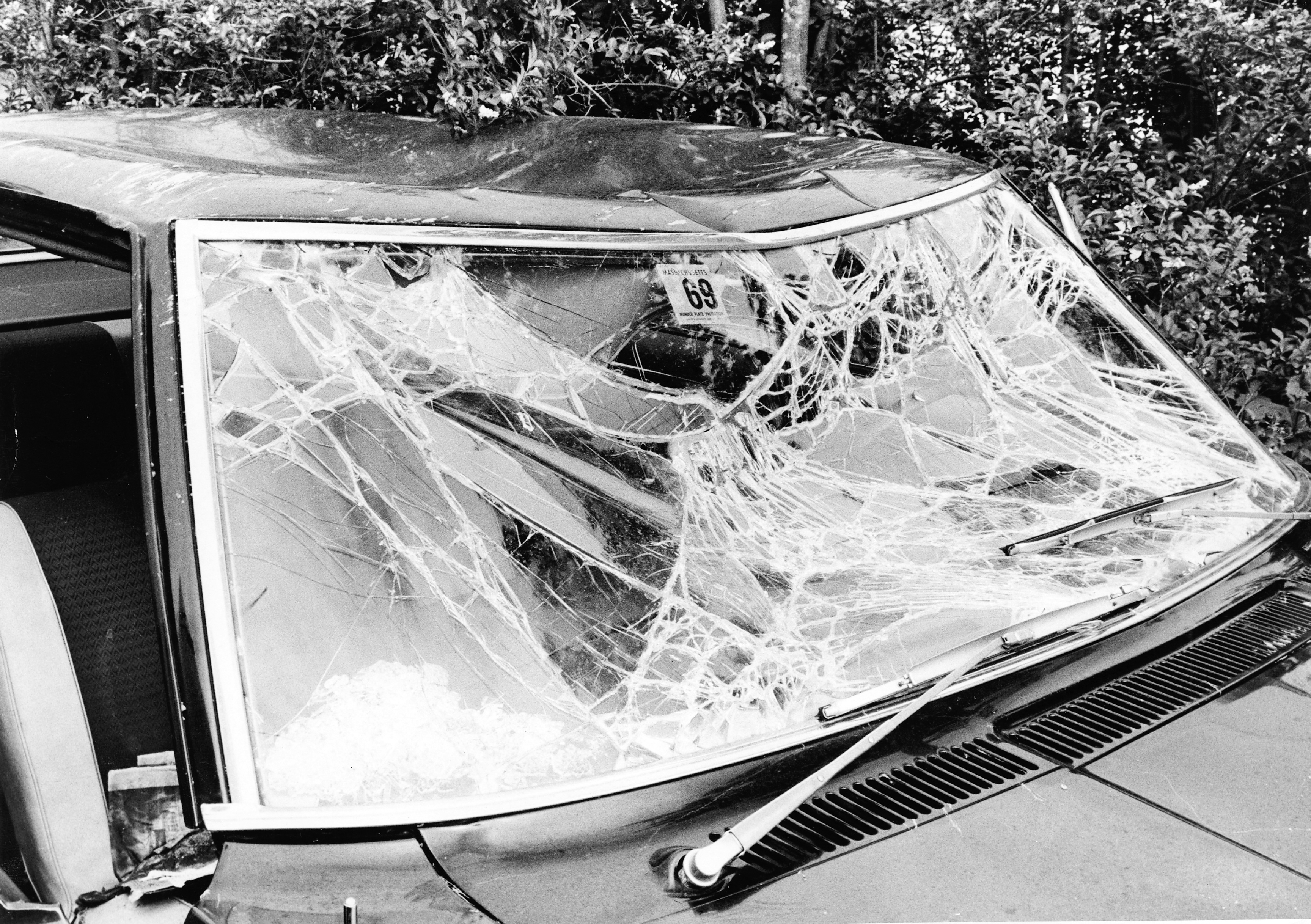 Senator Edward Kennedy’s car windshield after the accident on July 19, 1969.