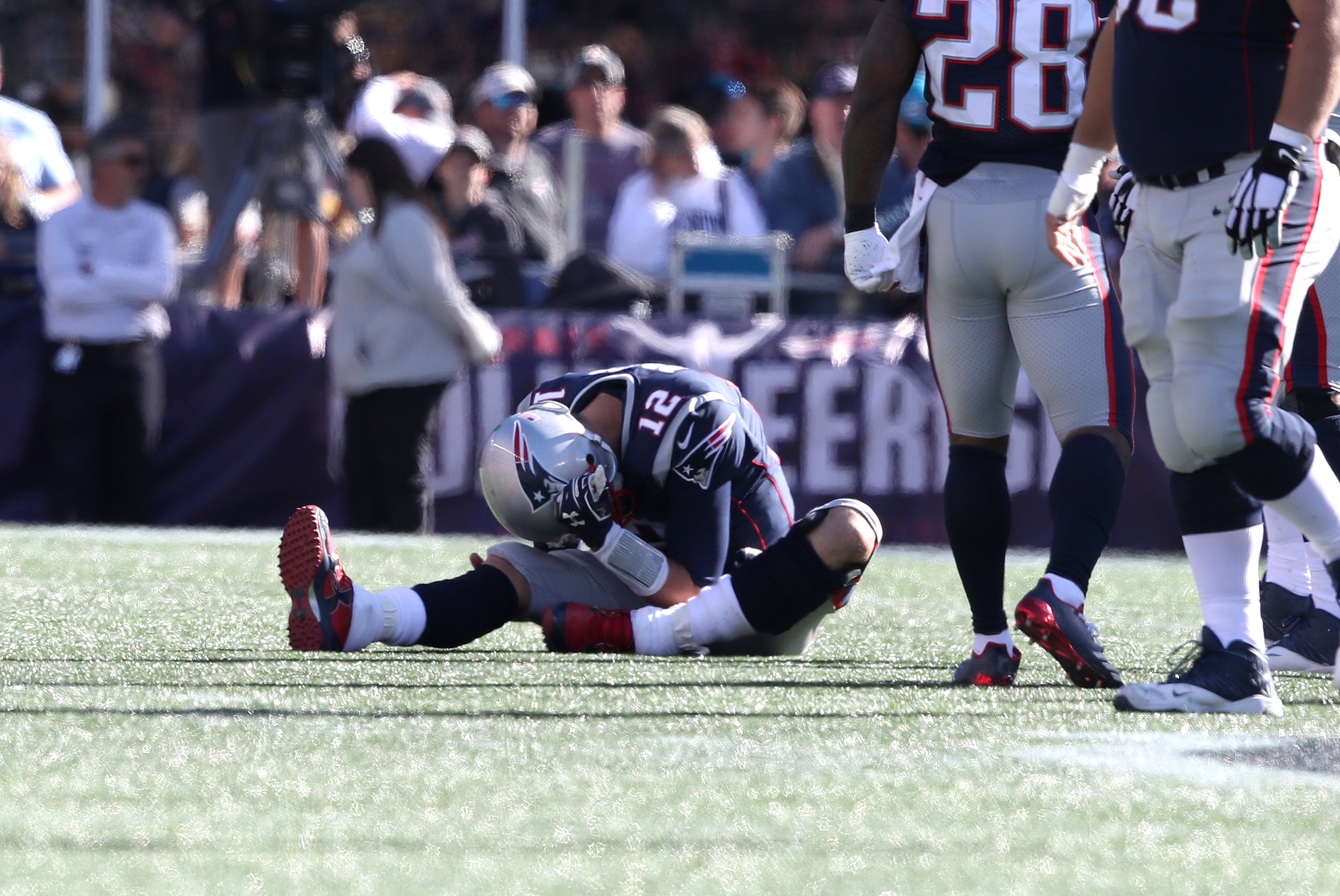 The Panthers hit Brady 7 times, including 3 sacks.