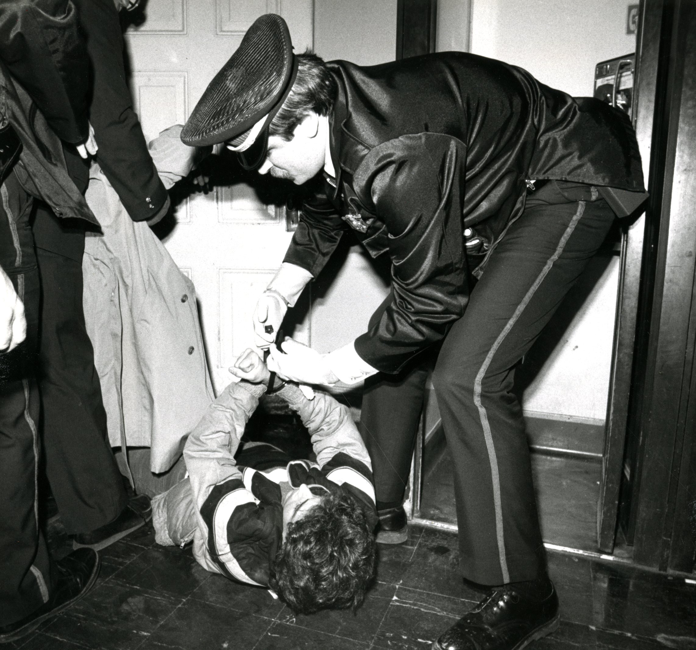 A demonstrator was taken into custody during the 1988 rally.