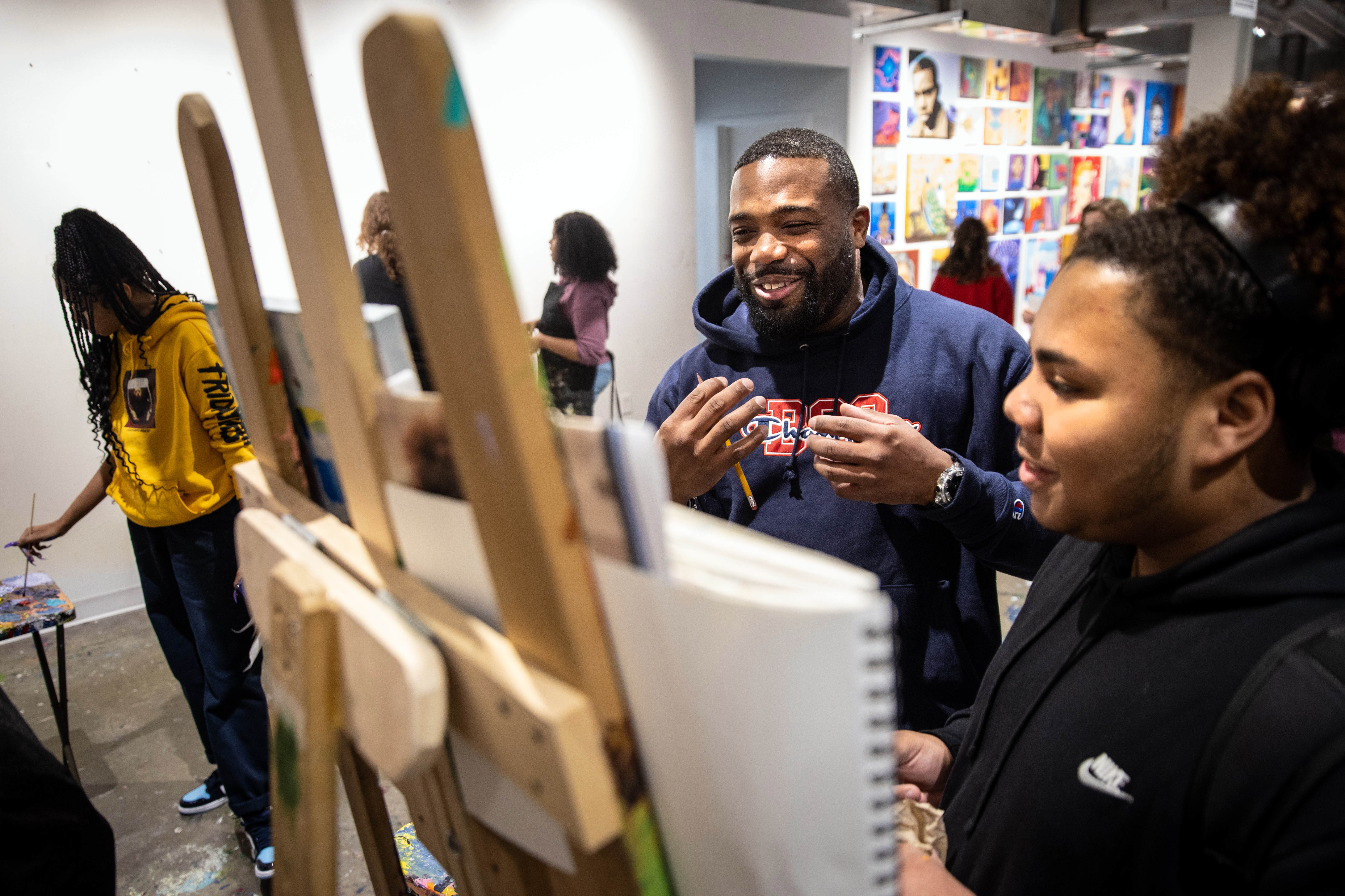 Gibbs, who cofounded and is paint studio director at Artists for Humanity, mentors student artists at its EpiCenter in South Boston.