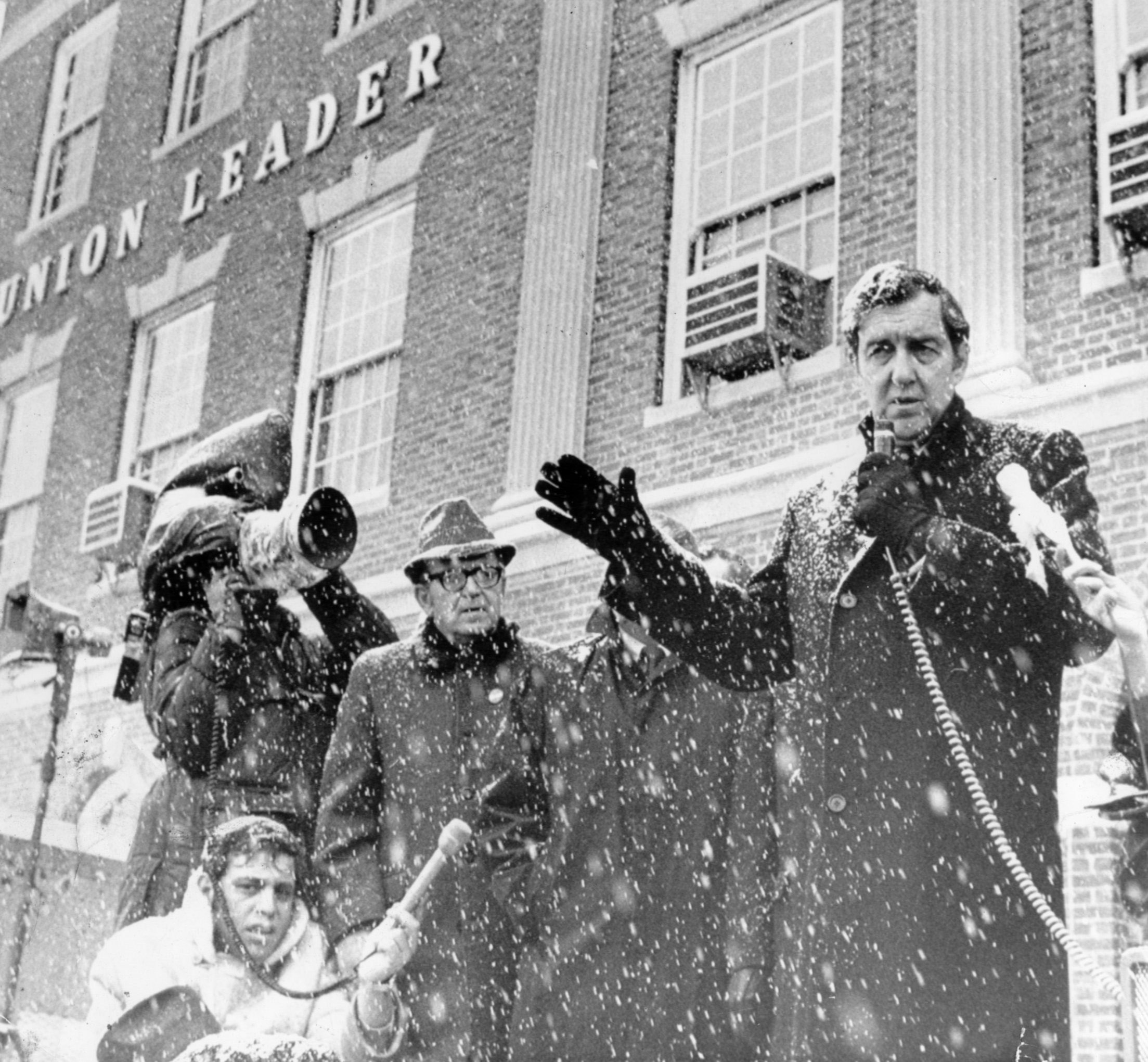 Front-running Democratic candidate Edmund Muskie lashed out at Union Leader publisher William Loeb in 1972.