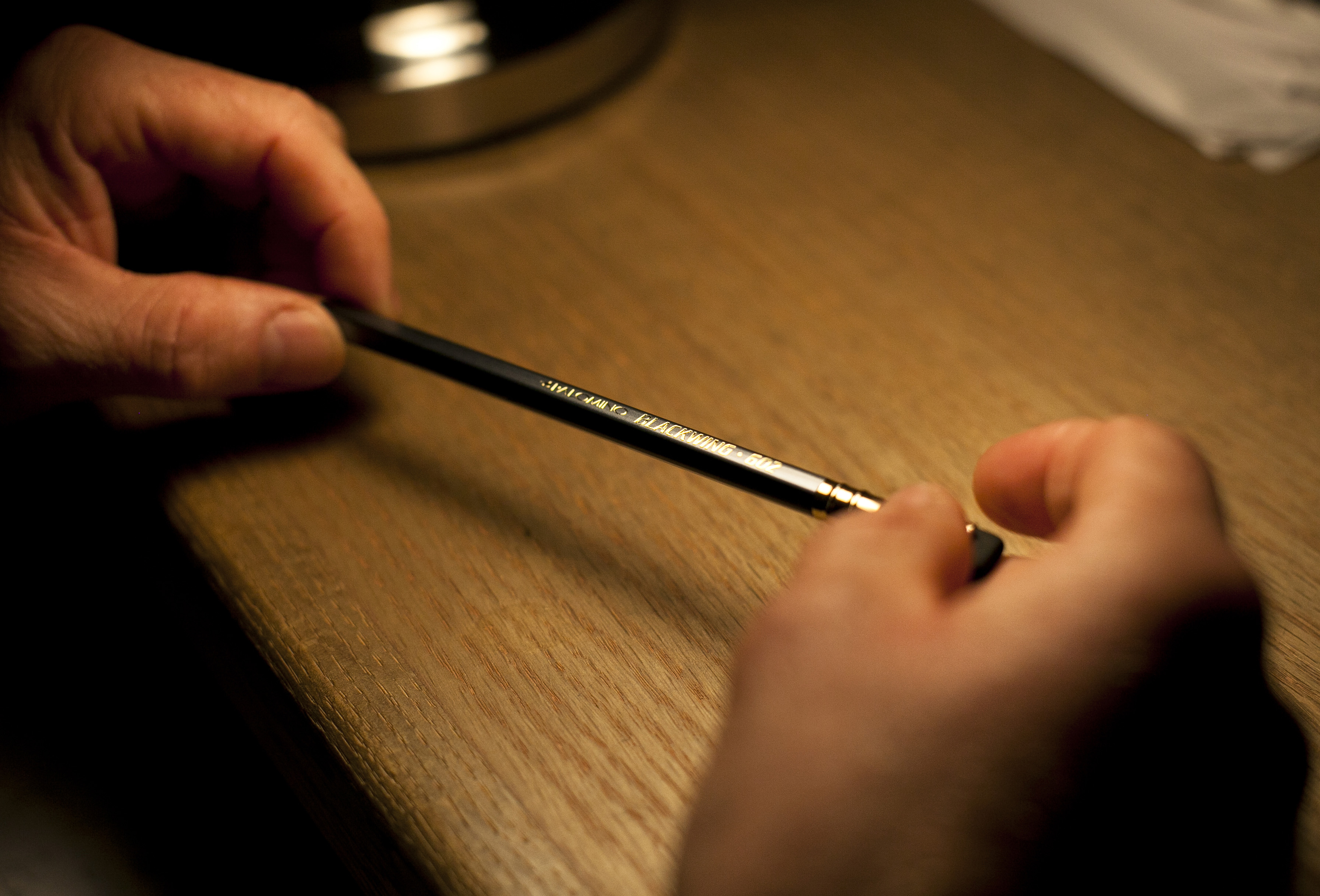 Dubre showed off his Blackwing pencil.