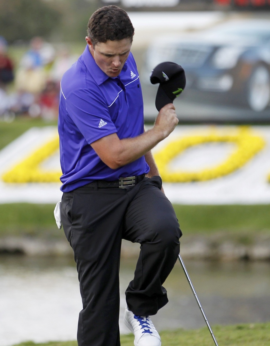 Winner Justin Rose has a spring in his step after sinking his final putt at Doral.