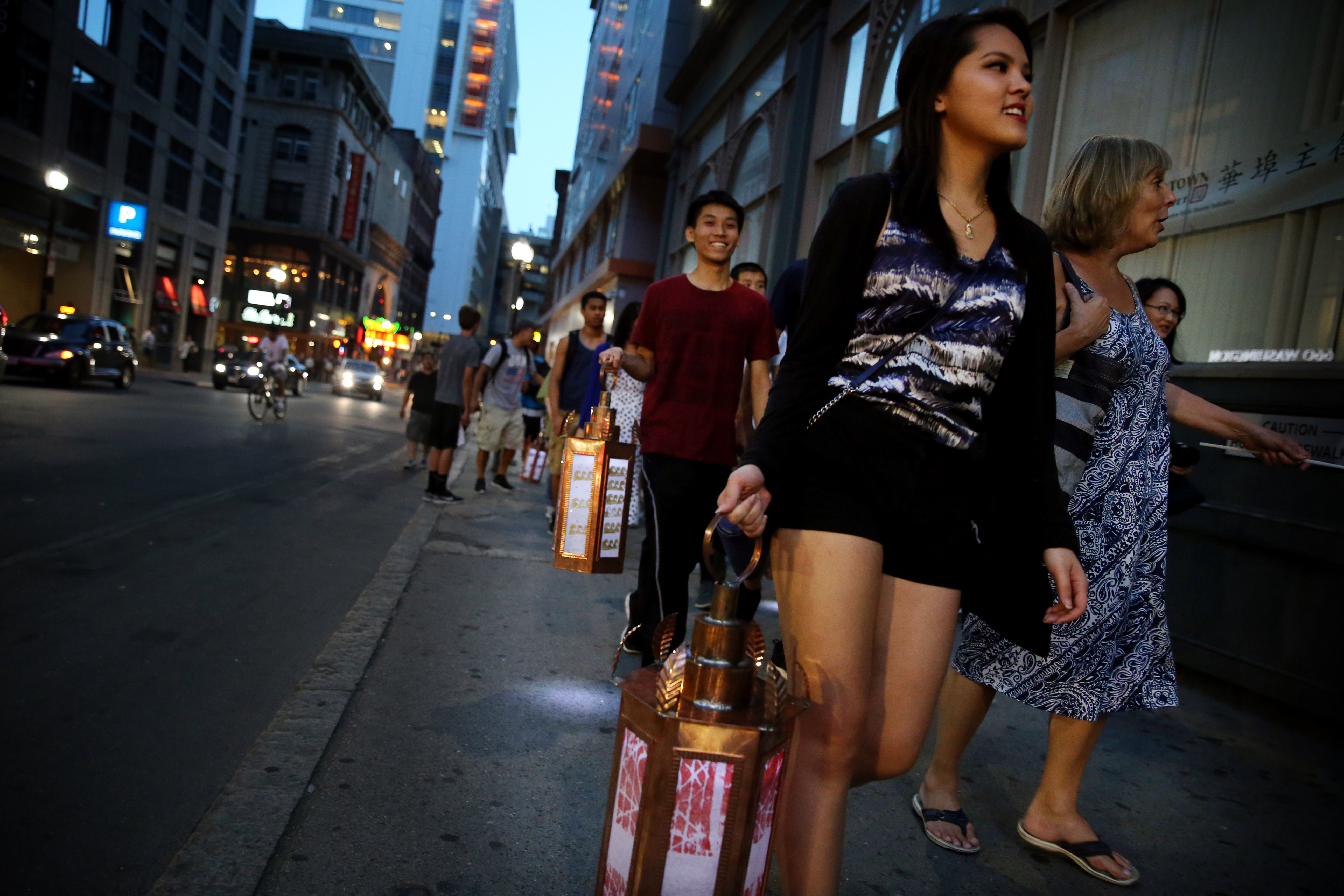 Amanda Pham joined members of Boston Asian YES as they approached Liberty Tree Plaza.