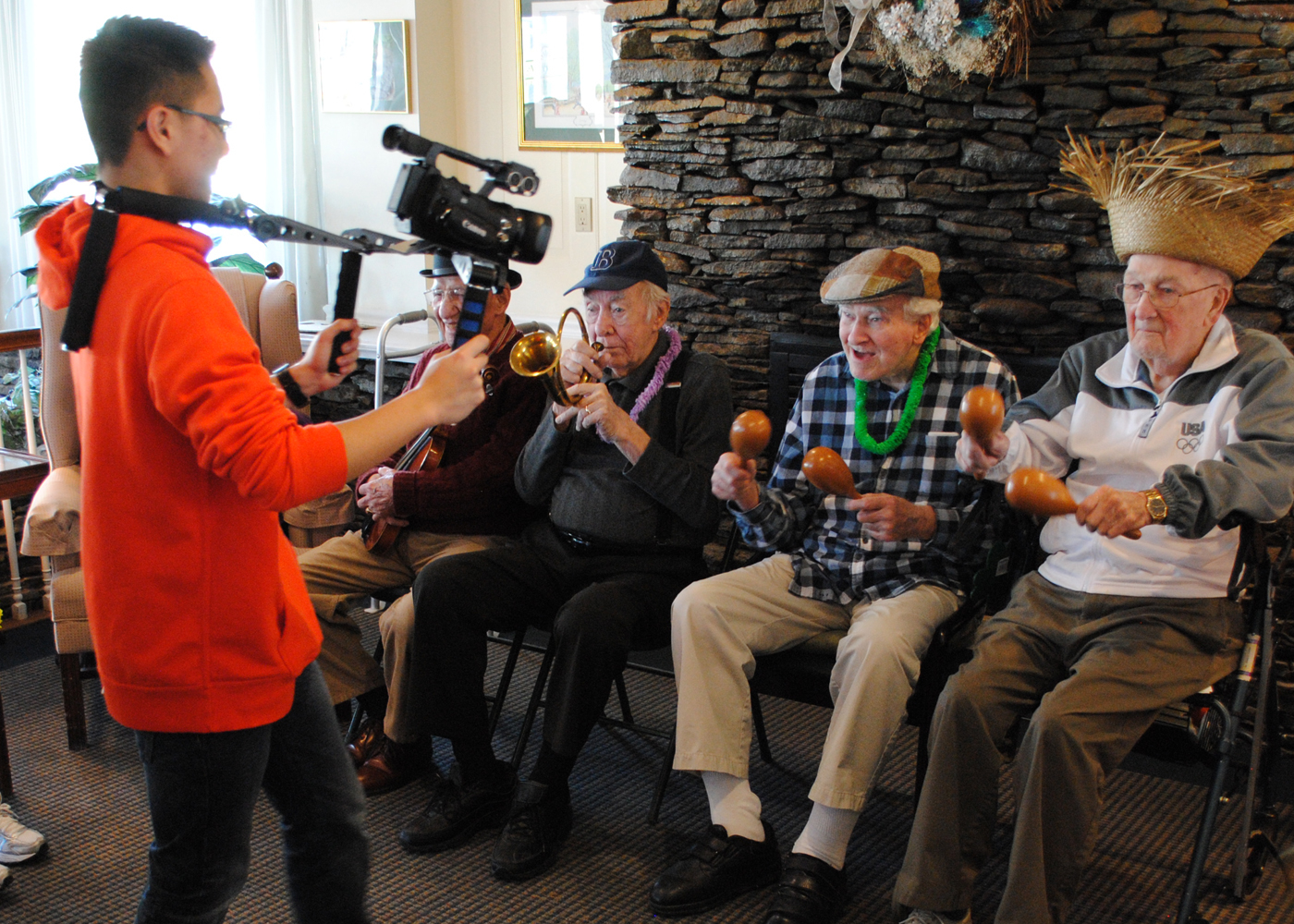 Doug Huynh, a Woburn High School junior, directed the video where New Horizons residents lip-synched along to Taylor Swift’s “Shake It Off.”