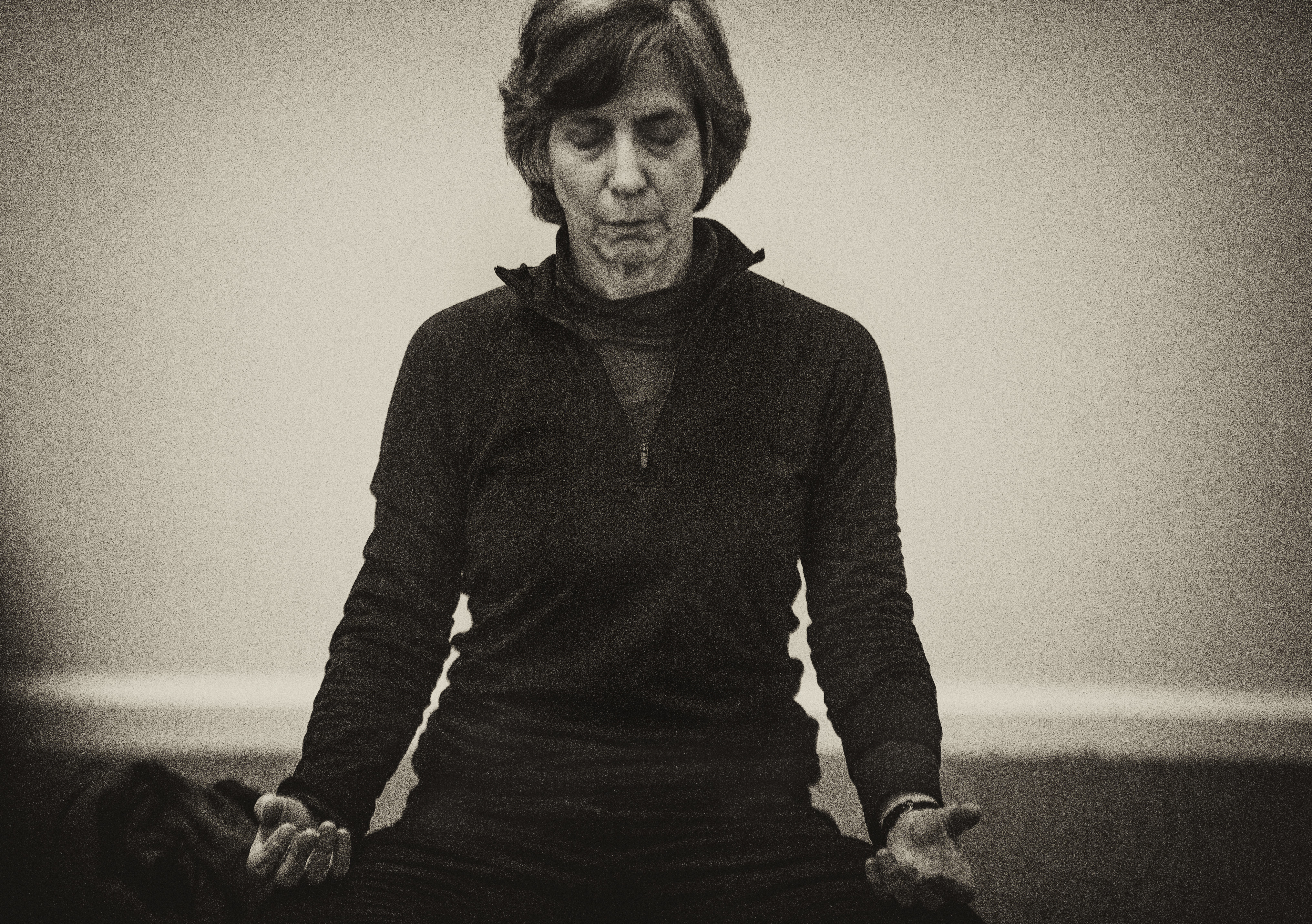Lisa Fredman meditates in a class at the Arlington Center.