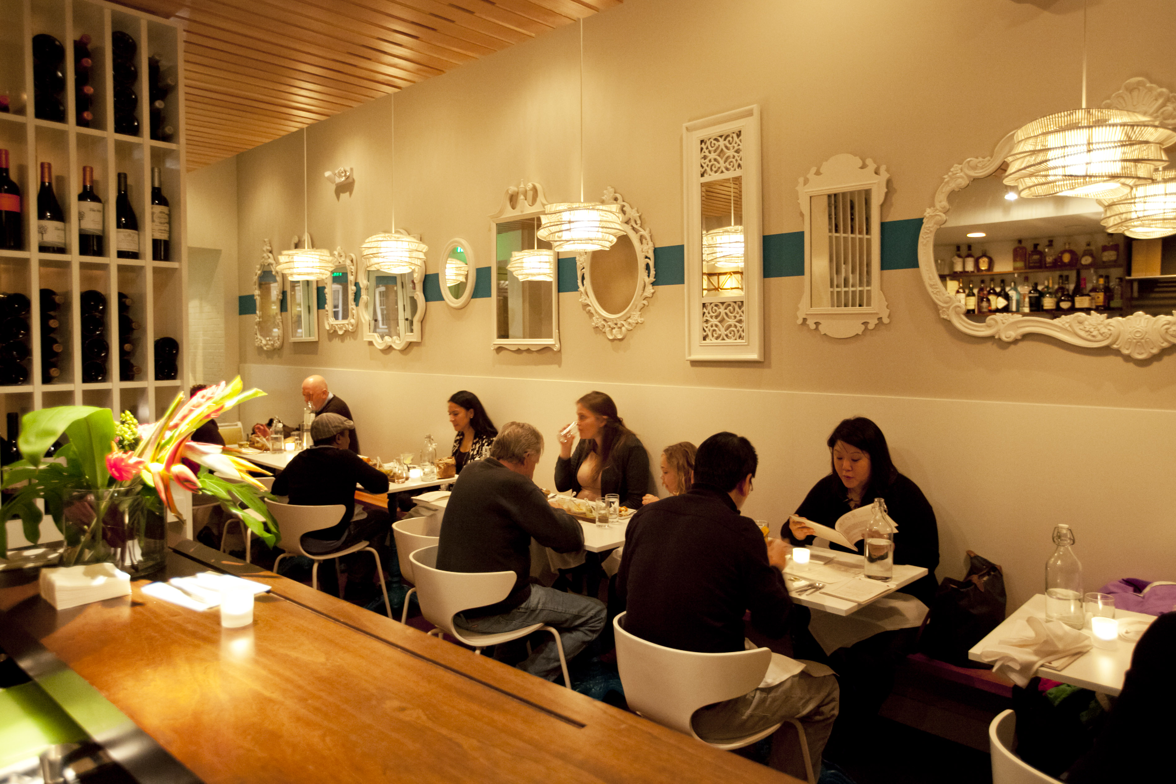 At Casa B, the upstairs dining area as well as a bar to the left.