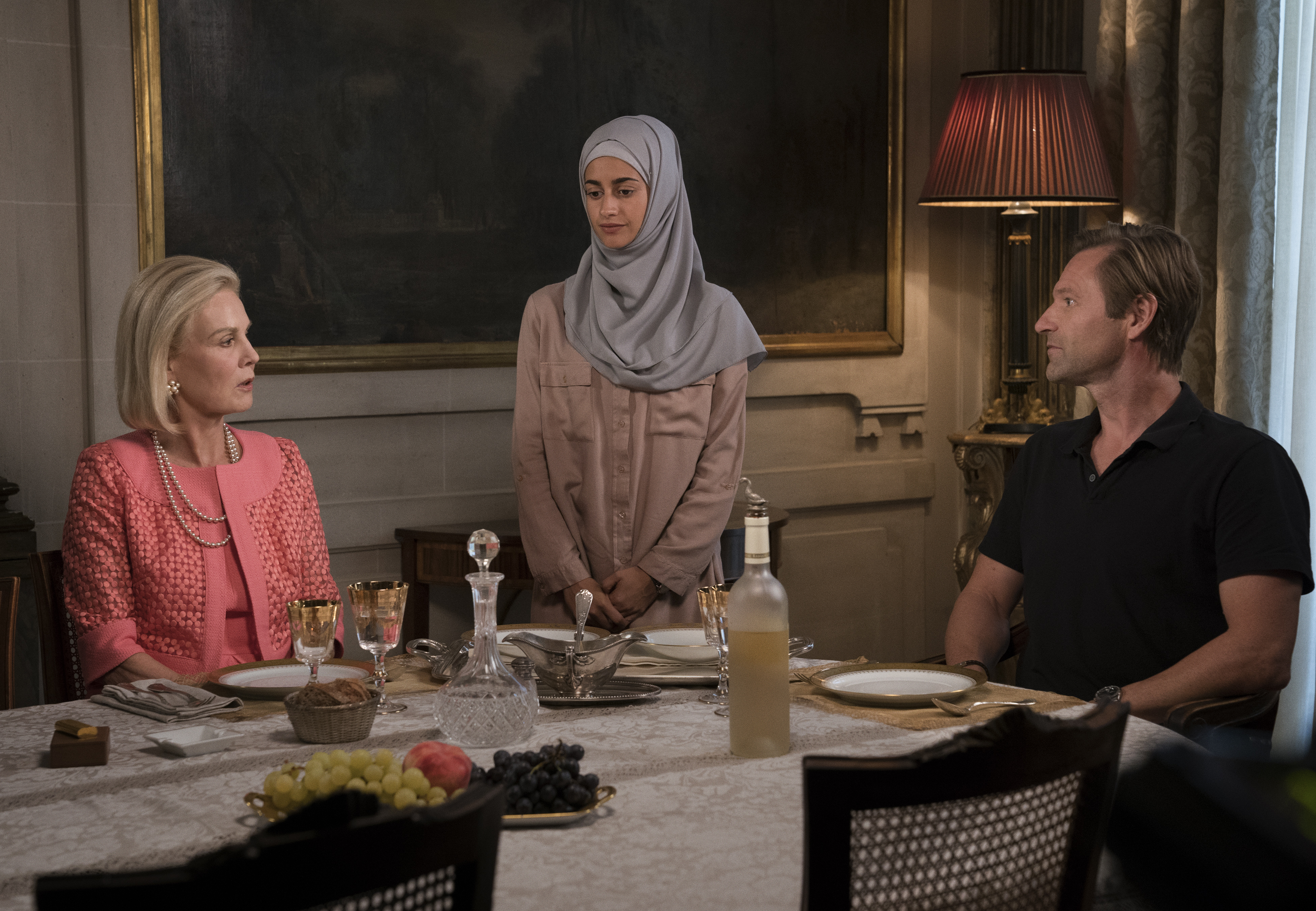 Marthe Keller, Ines Melab, Aaron Eckhart in Amazon’s The Romanoffs.