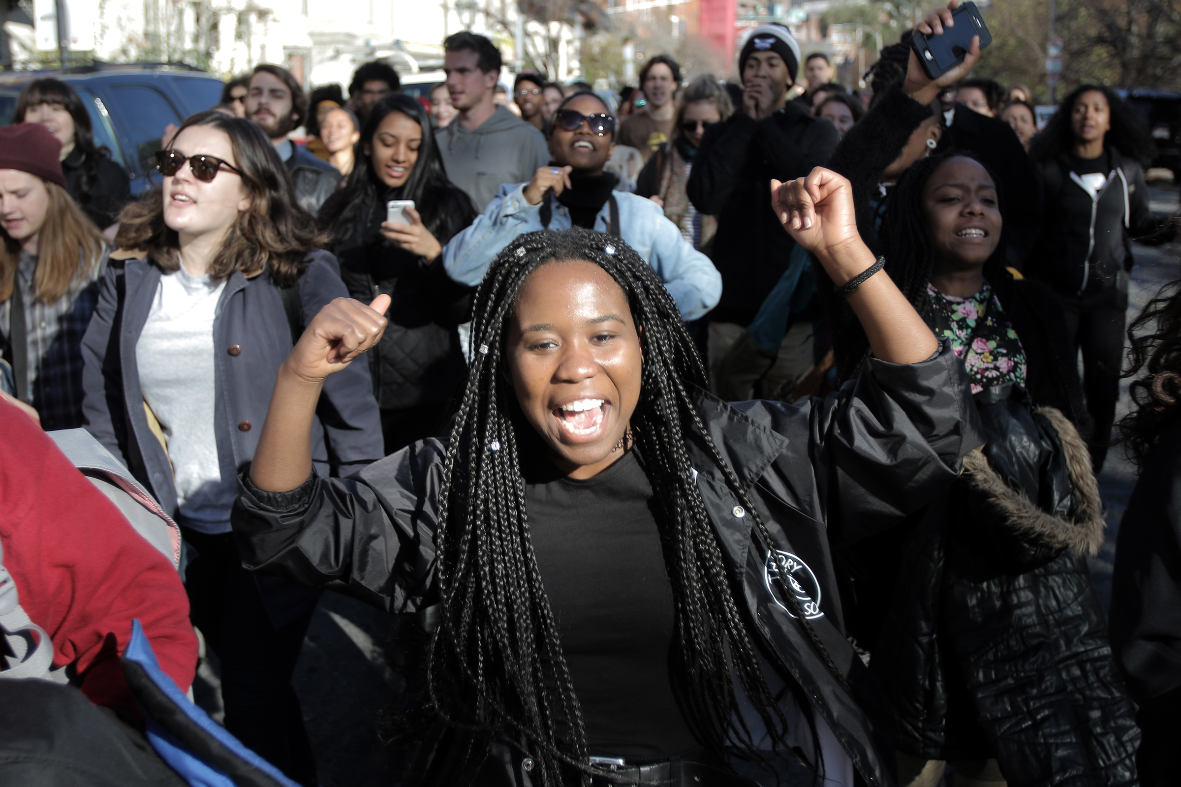 Dorcas Thete, a student at Emerson College, joined the protest march on Beacon Street.