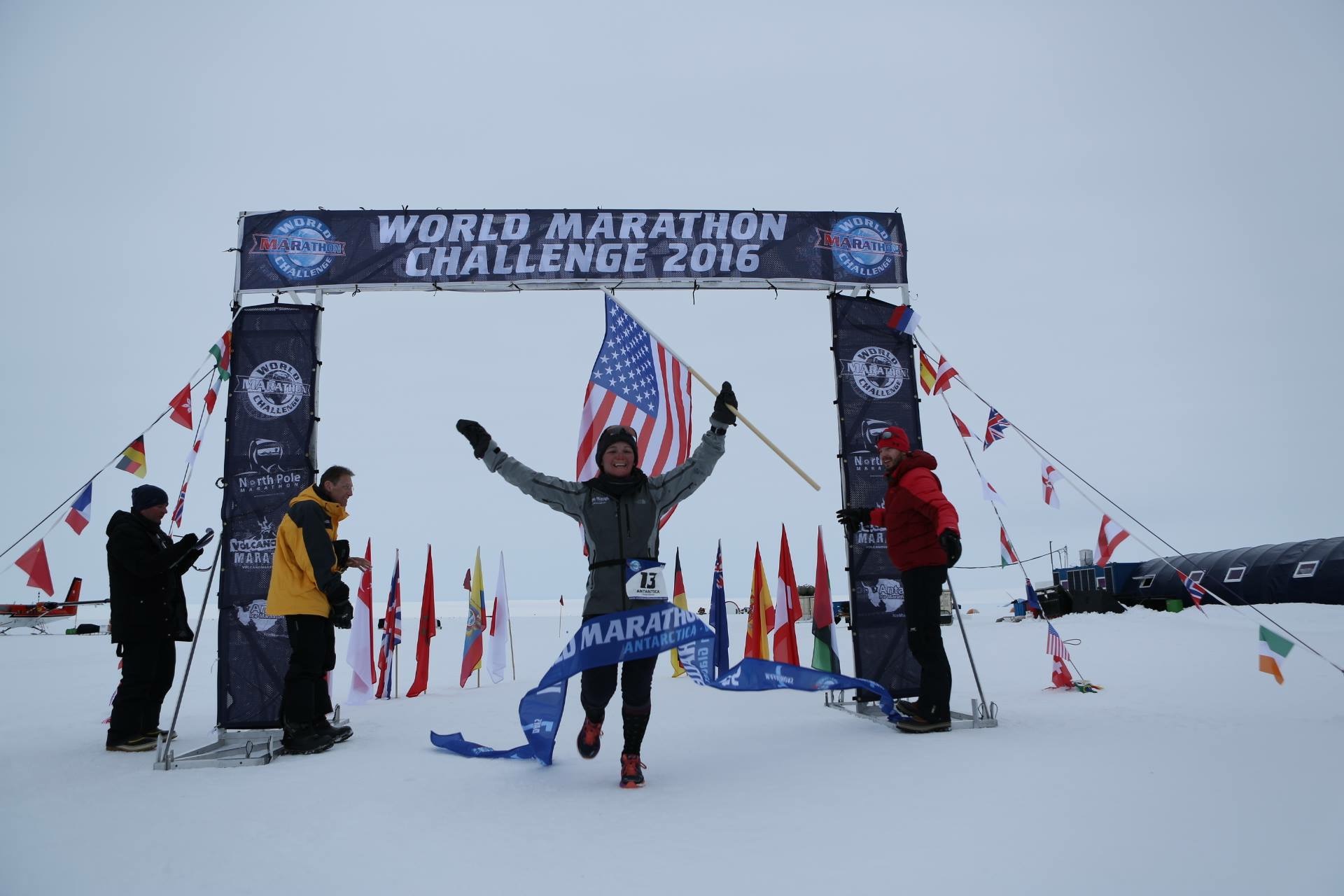 Becca Pizzi finished her first marathon of the competition in Antarctica.