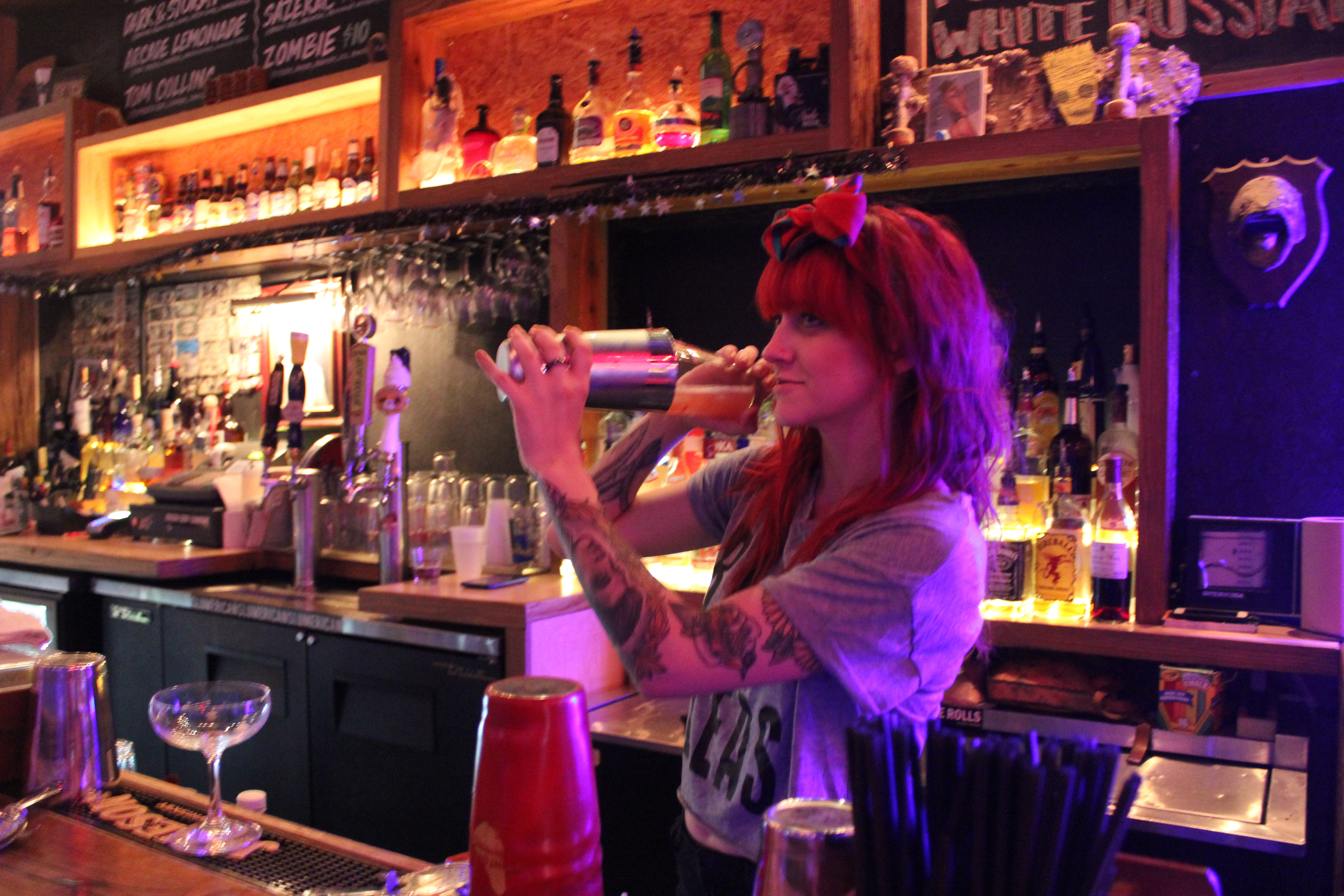Bartender Mickie Nepinsky livens up the atmosphere at The Bends.
