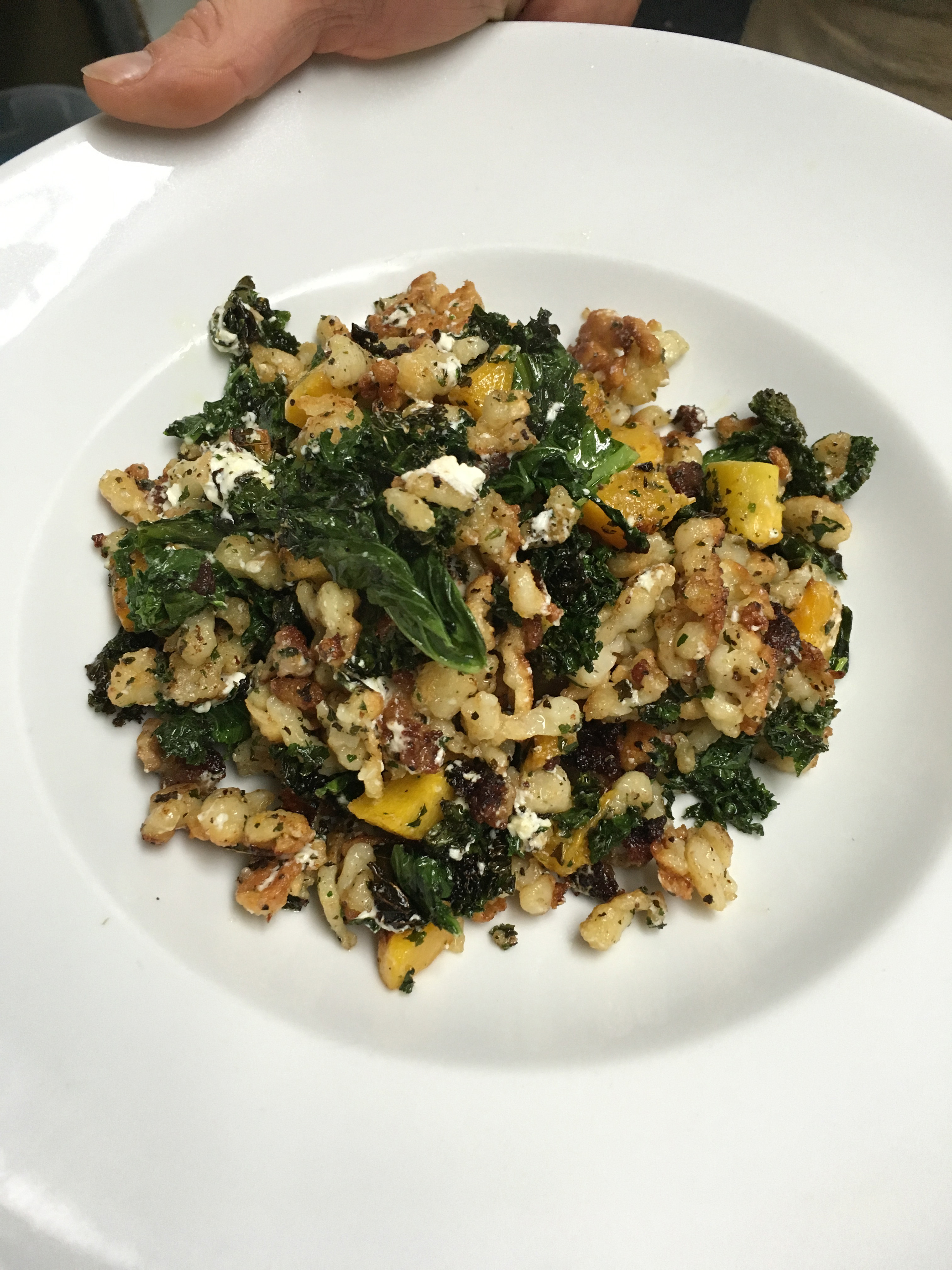 Spaetzle with kale, butternut and Vermont chevre.