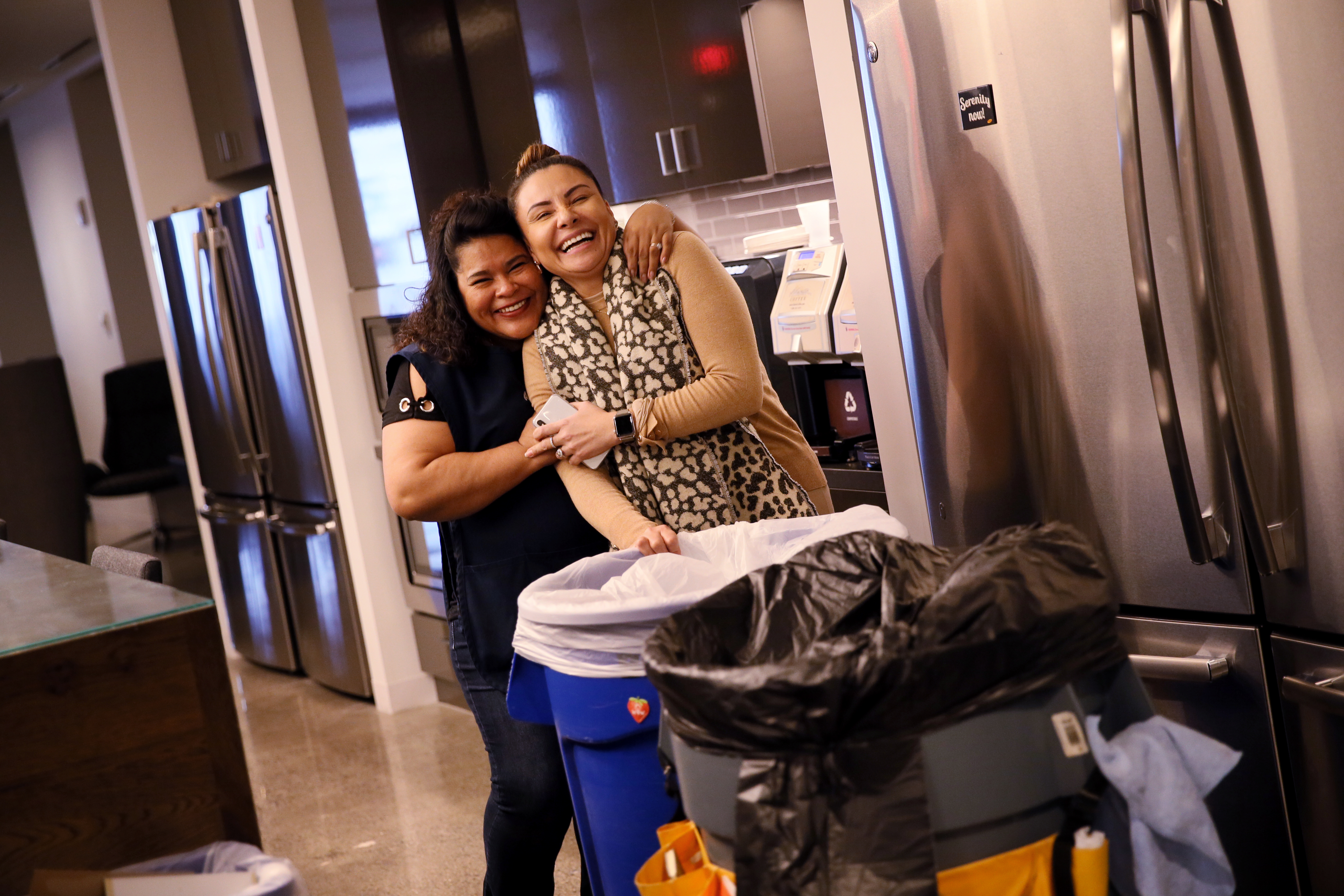 Rosa Yanes (left) with Marcela García in the Globe office in downtown Boston.