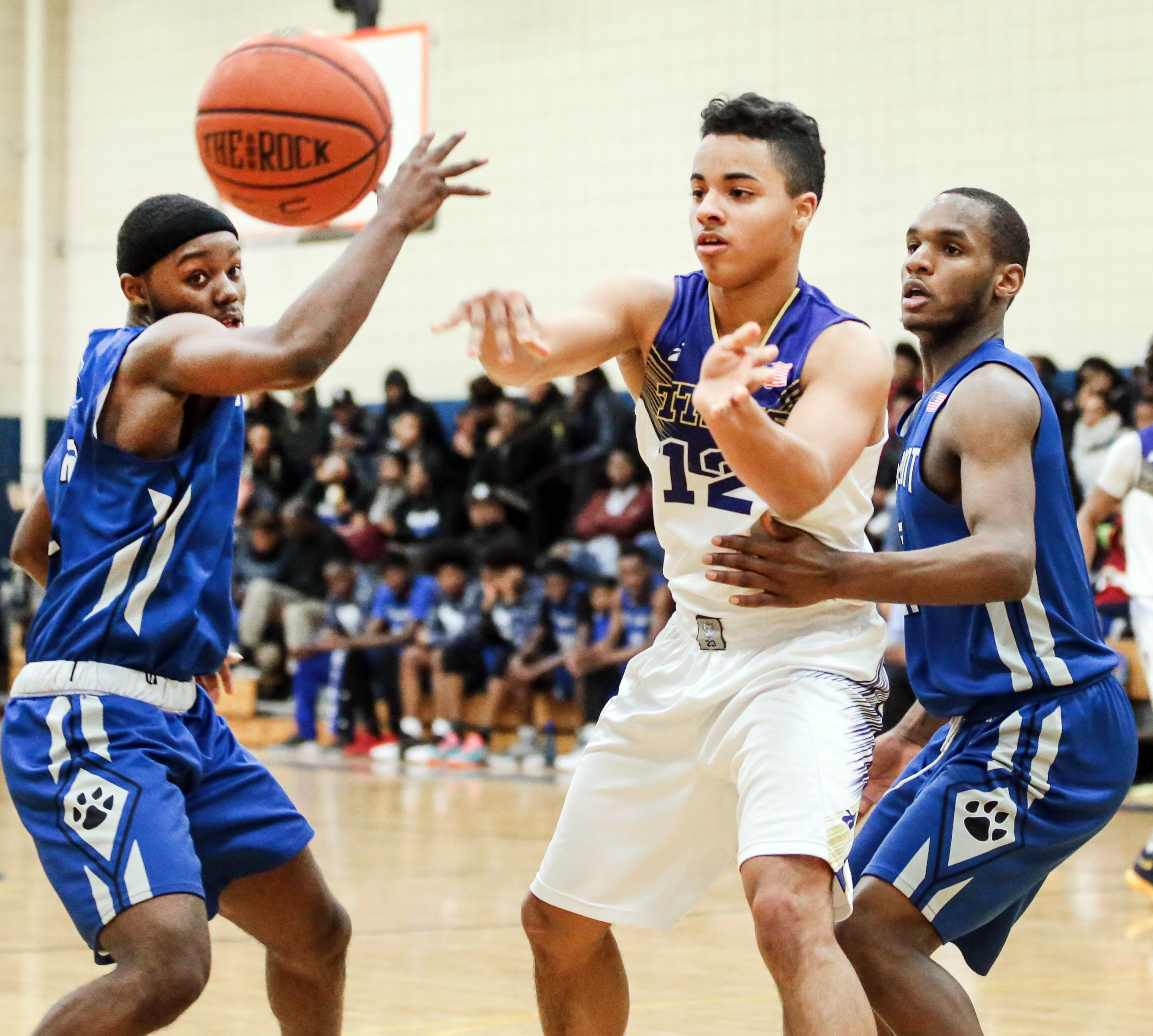 The O’Bryant defense kept a close eye on New Mission's Kevin Nunez (12) throughout the game.