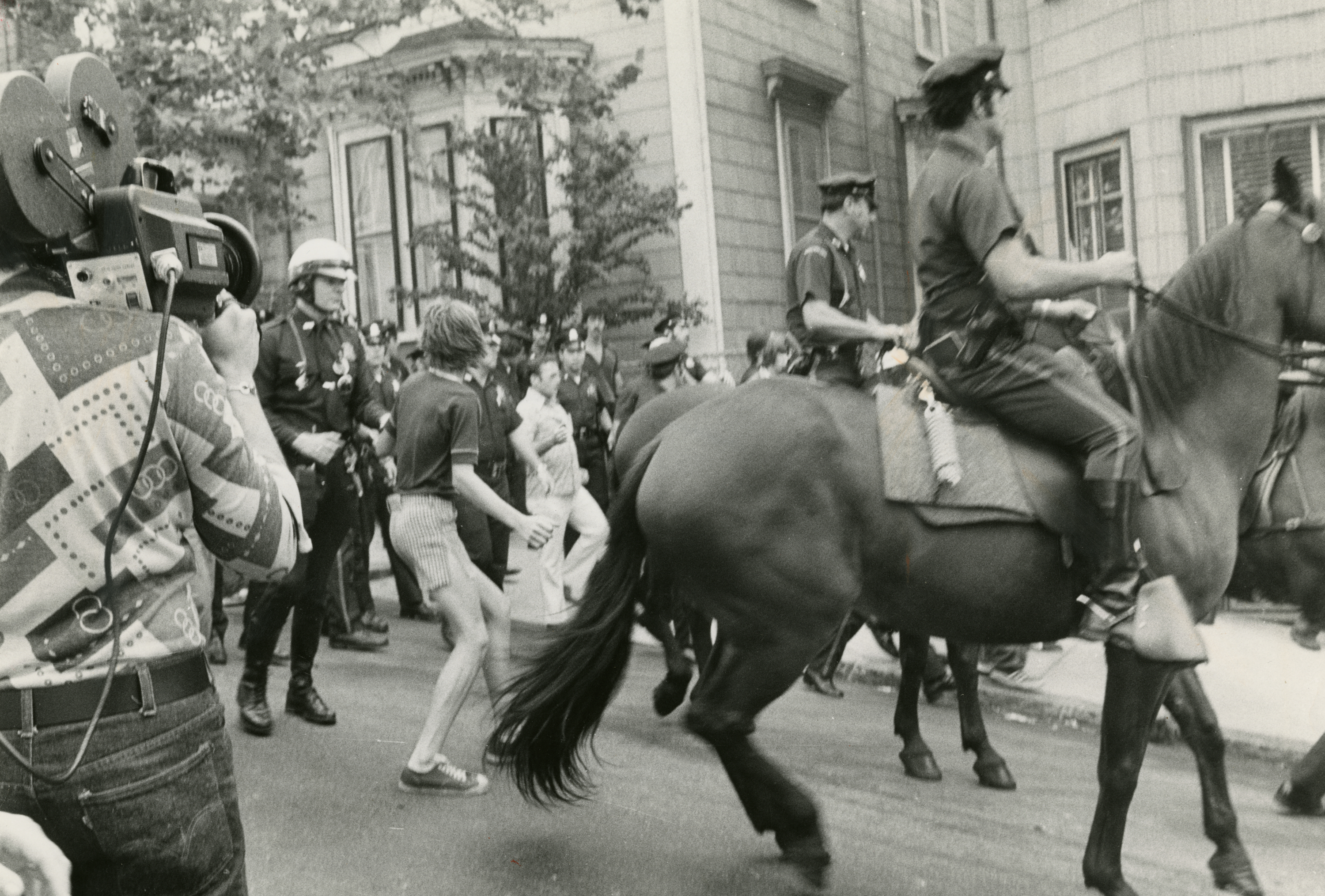 Mounted officers were part of the police response.