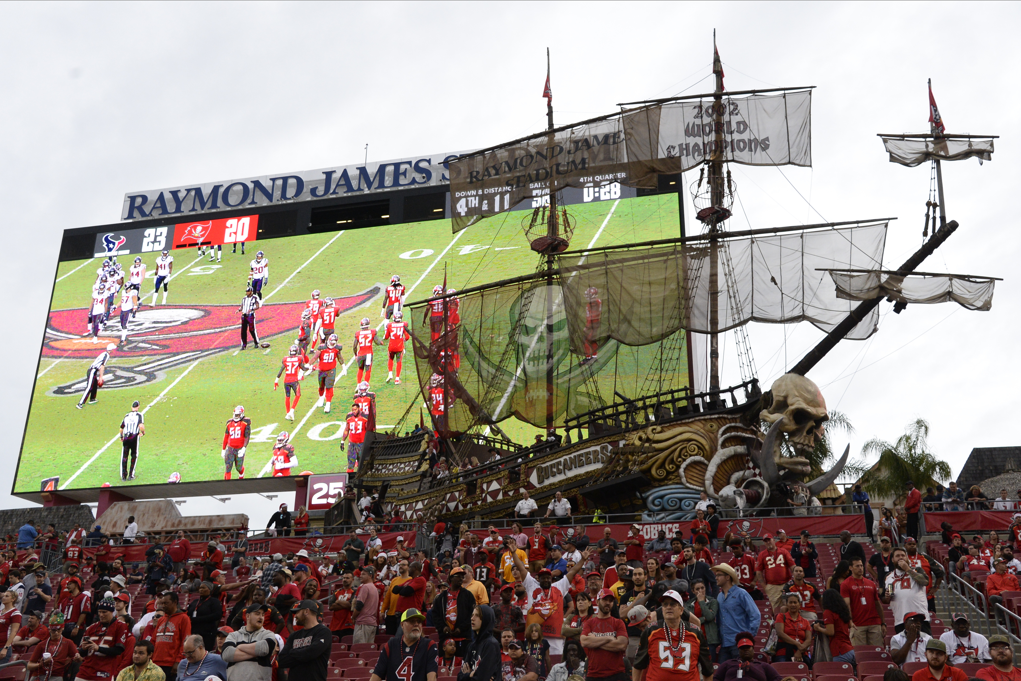 Instead of looking up at the Gillette Stadium lighthouse, it'll be the pirate ship at Raymond James Stadium.