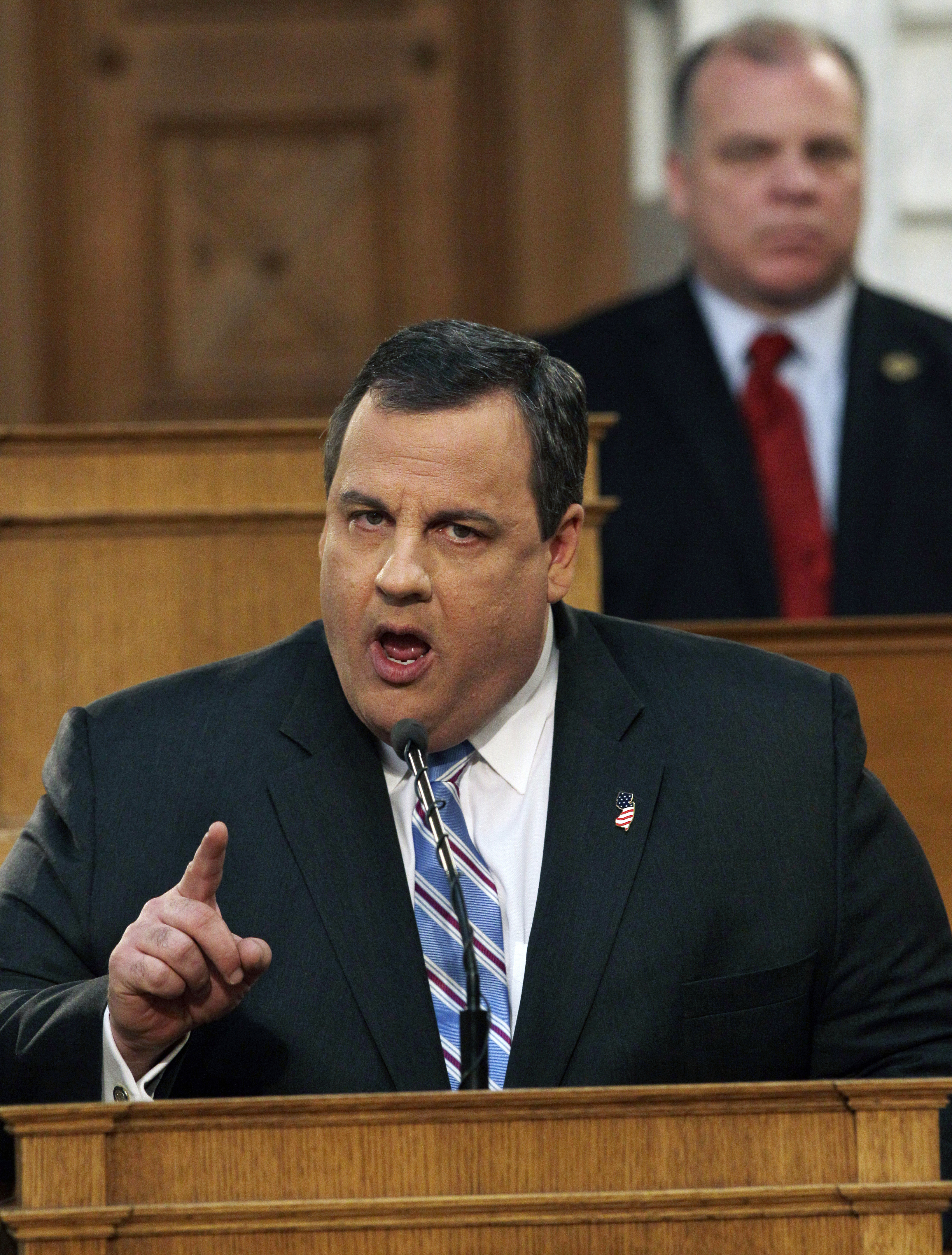 New Jersey Gov. Chris Christie delivered his budget address in the Assembly Chamber of the Statehouse in Trenton, N.J. on Feb. 21.