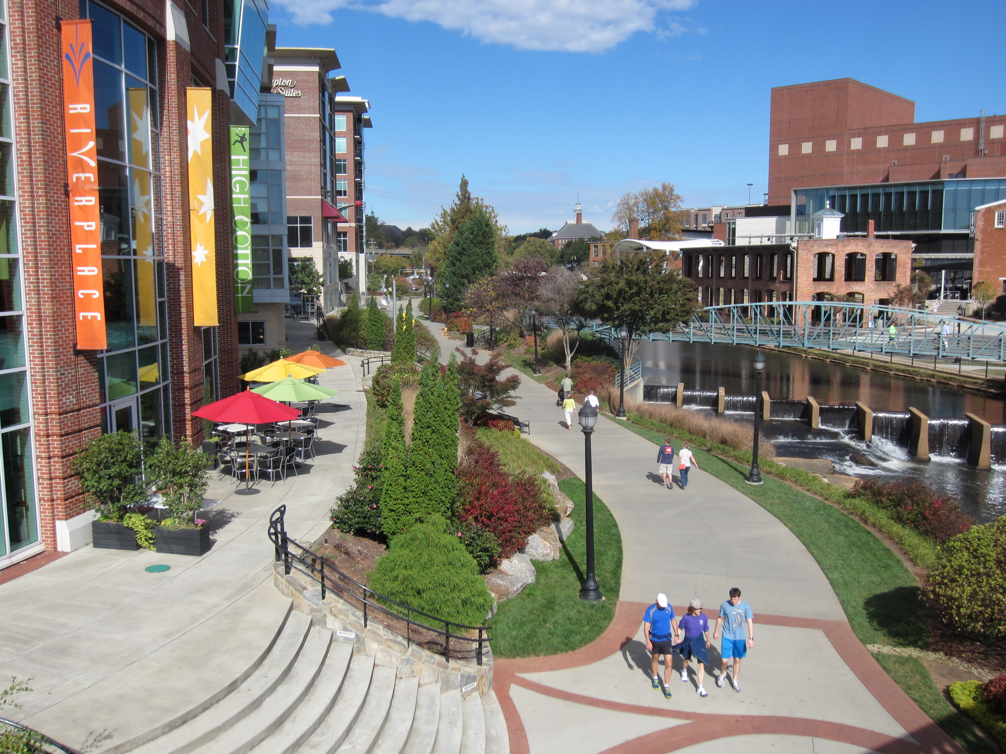 RiverPlace, along the Reedy River, houses shops, condominiums, and restaurants.