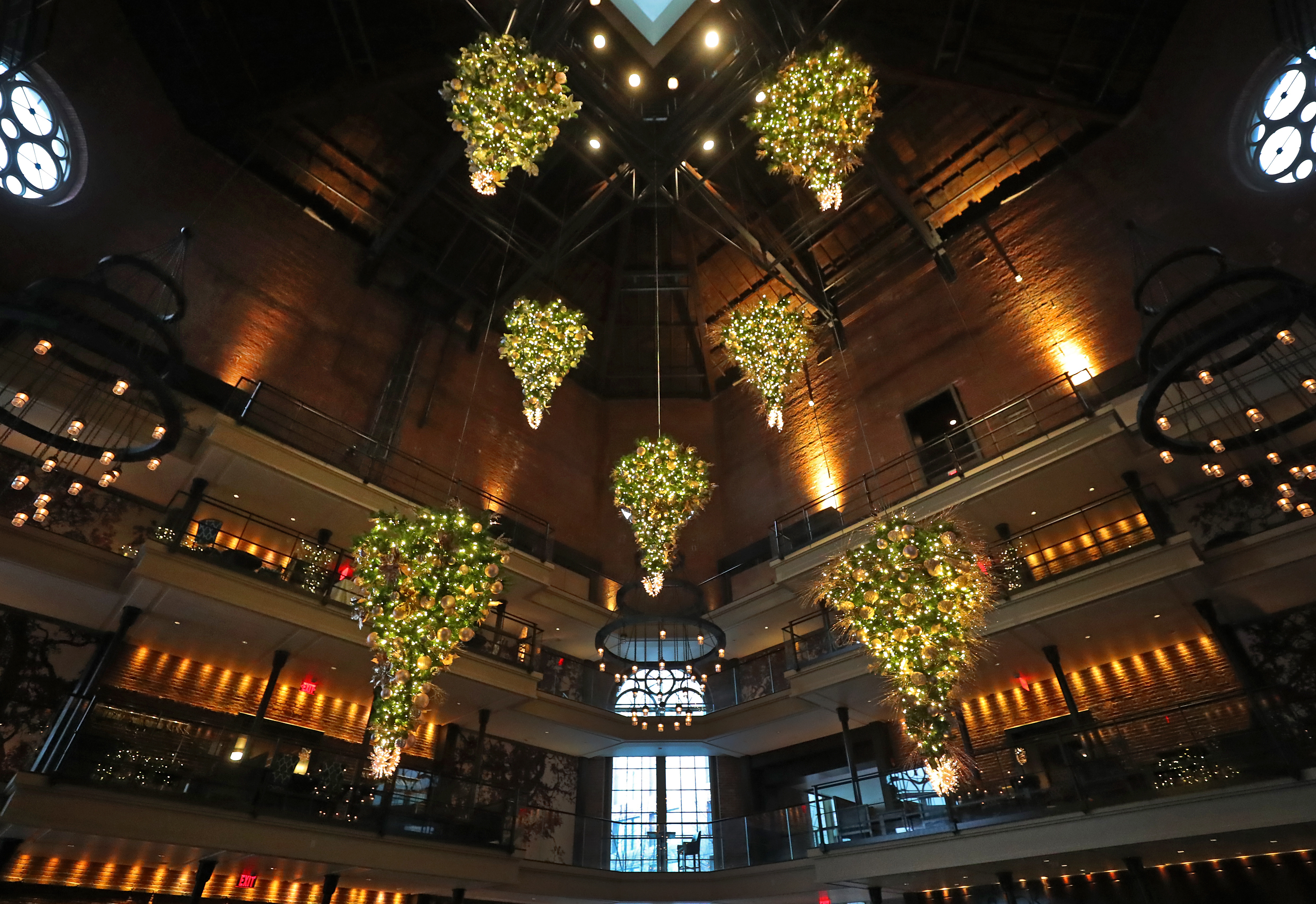 The Liberty Hotel's upside-down trees in the lobby rotunda.