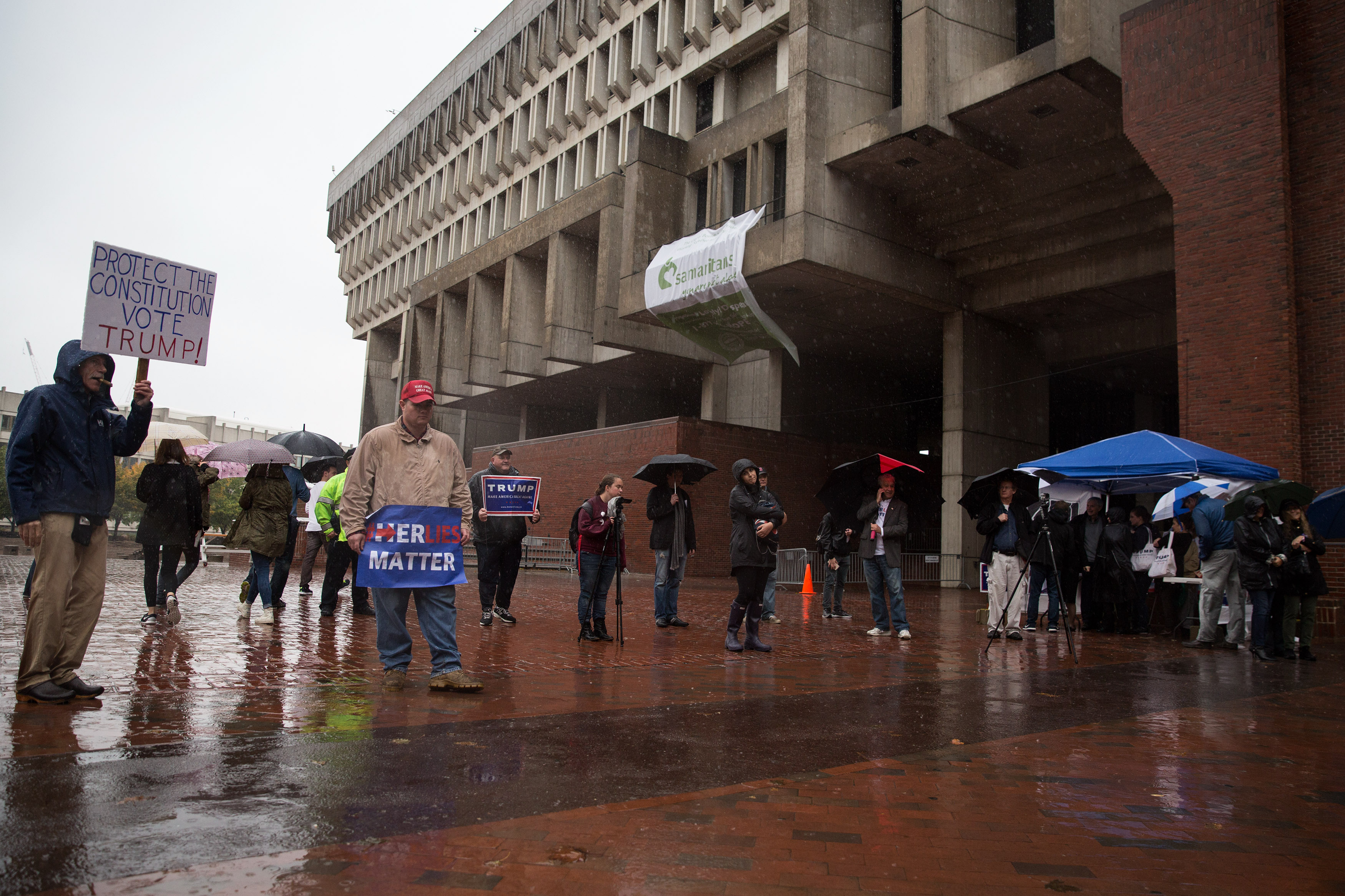 Trump supporters gathered at Boston City Hall Plaza for a rally on Saturday.