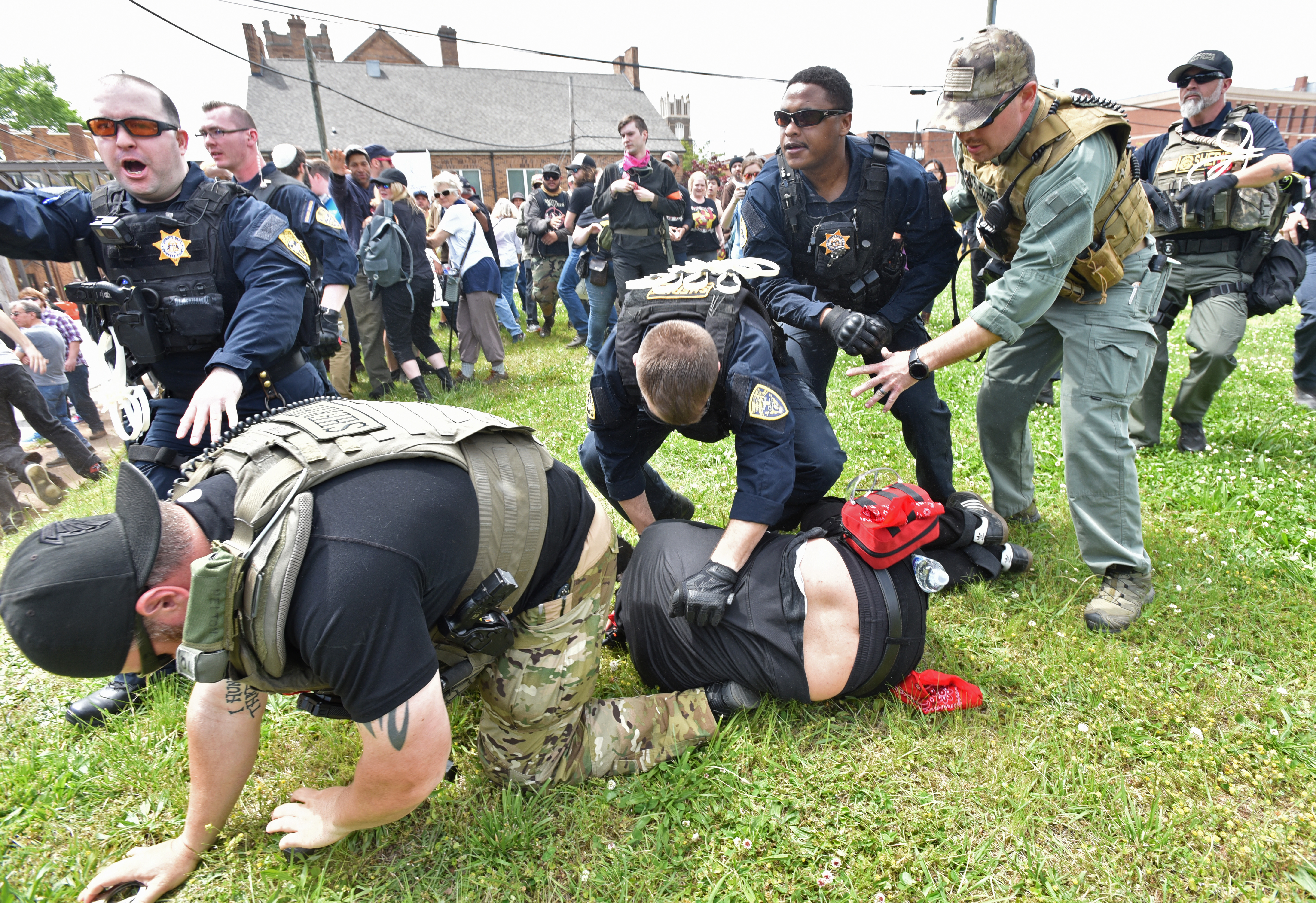 An anti-racist protester was arrested by police in Newnan, Ga., on Saturday.