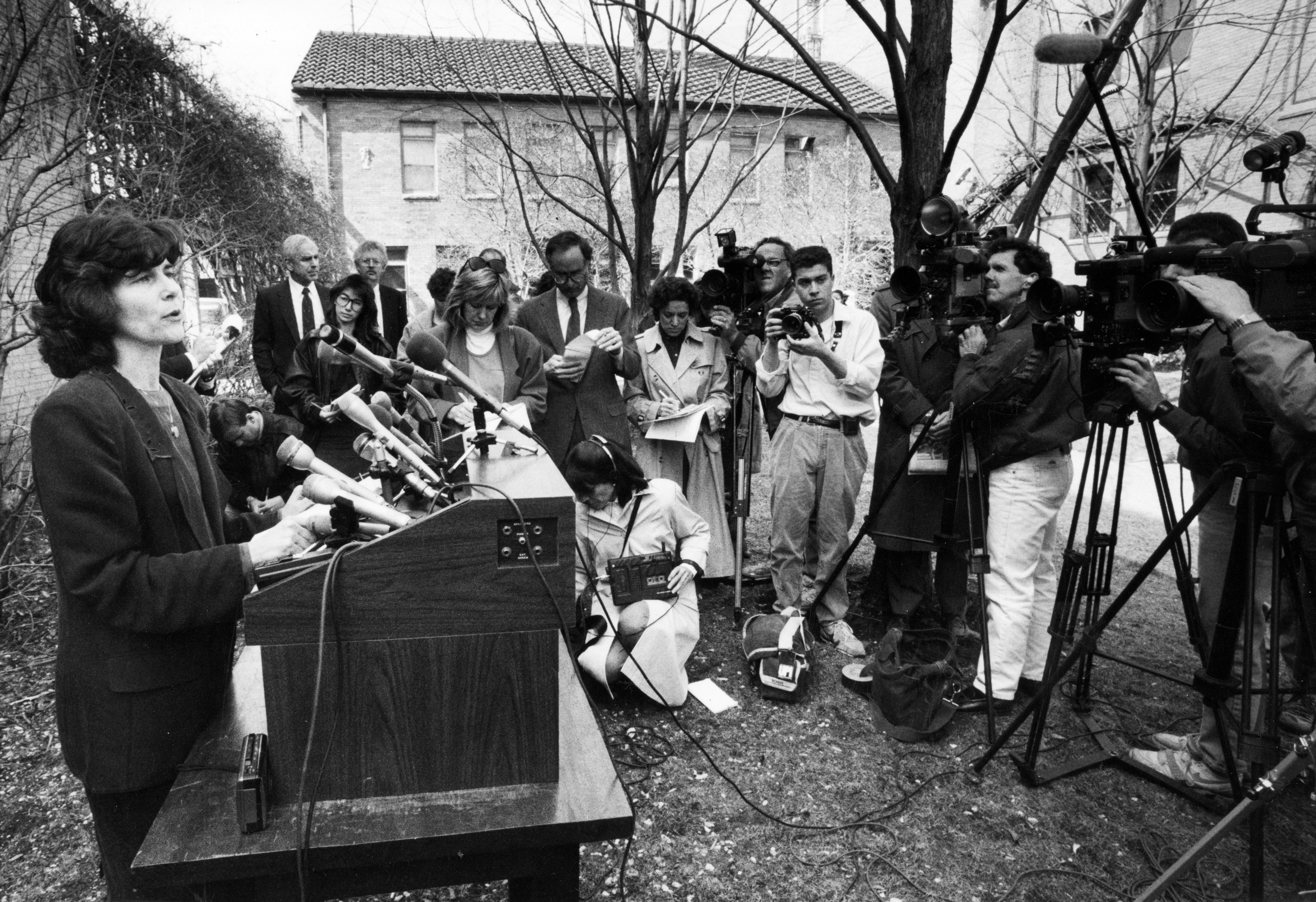 Anne Hawley, then the new museum director, spoke to reporters after the Gardner theft in 1990.