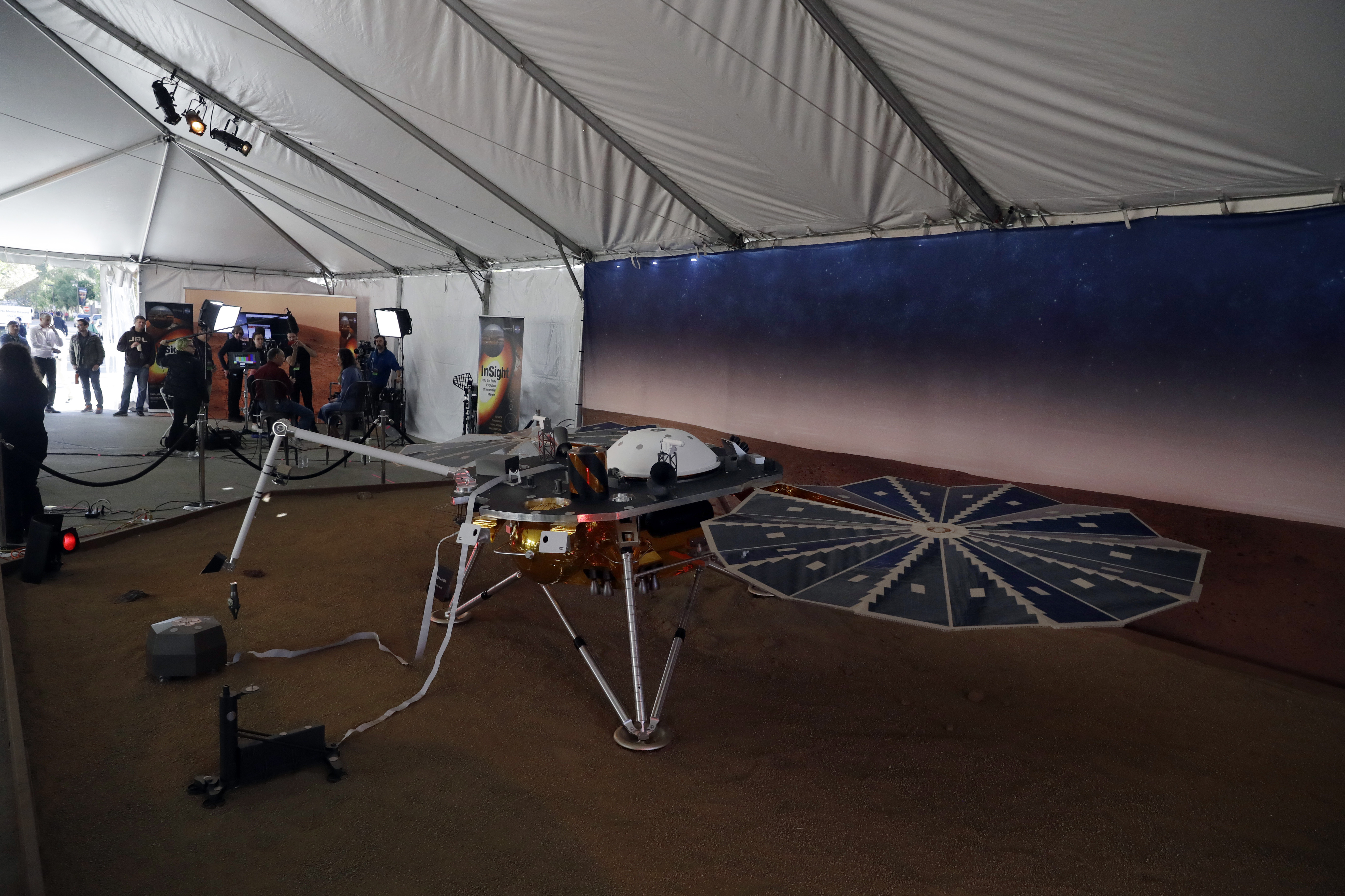 A model of the InSight lander is shown at NASA's Jet Propulsion Laboratory on Monday.