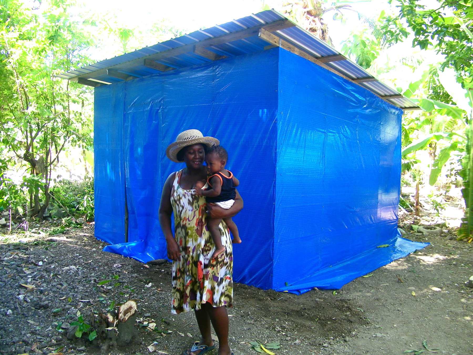 A finished transitional structure and two of its occupants.