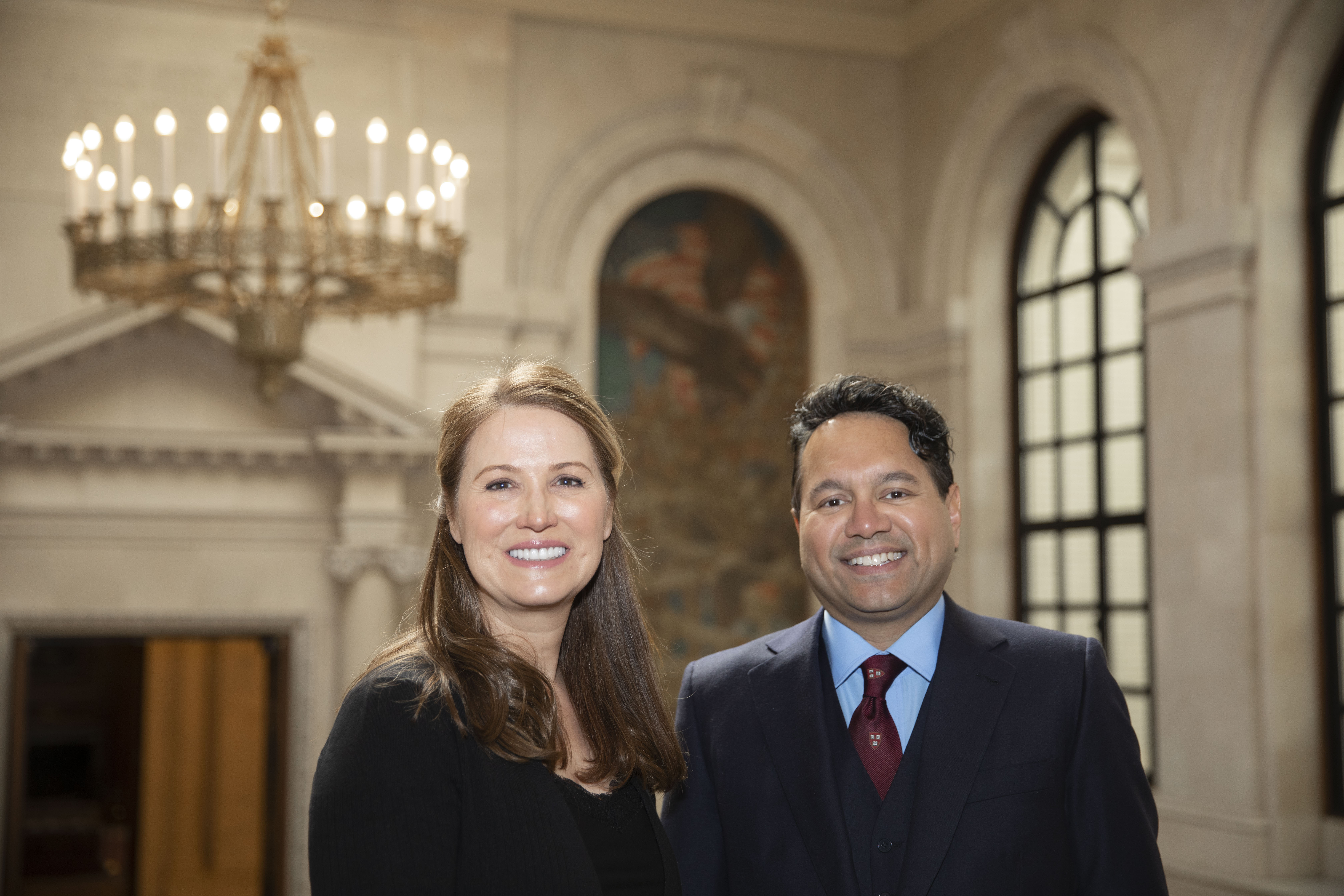 Stacey and David Goel, seen here at Harvard University’s Widener Library, donated $100 million to Harvard.
