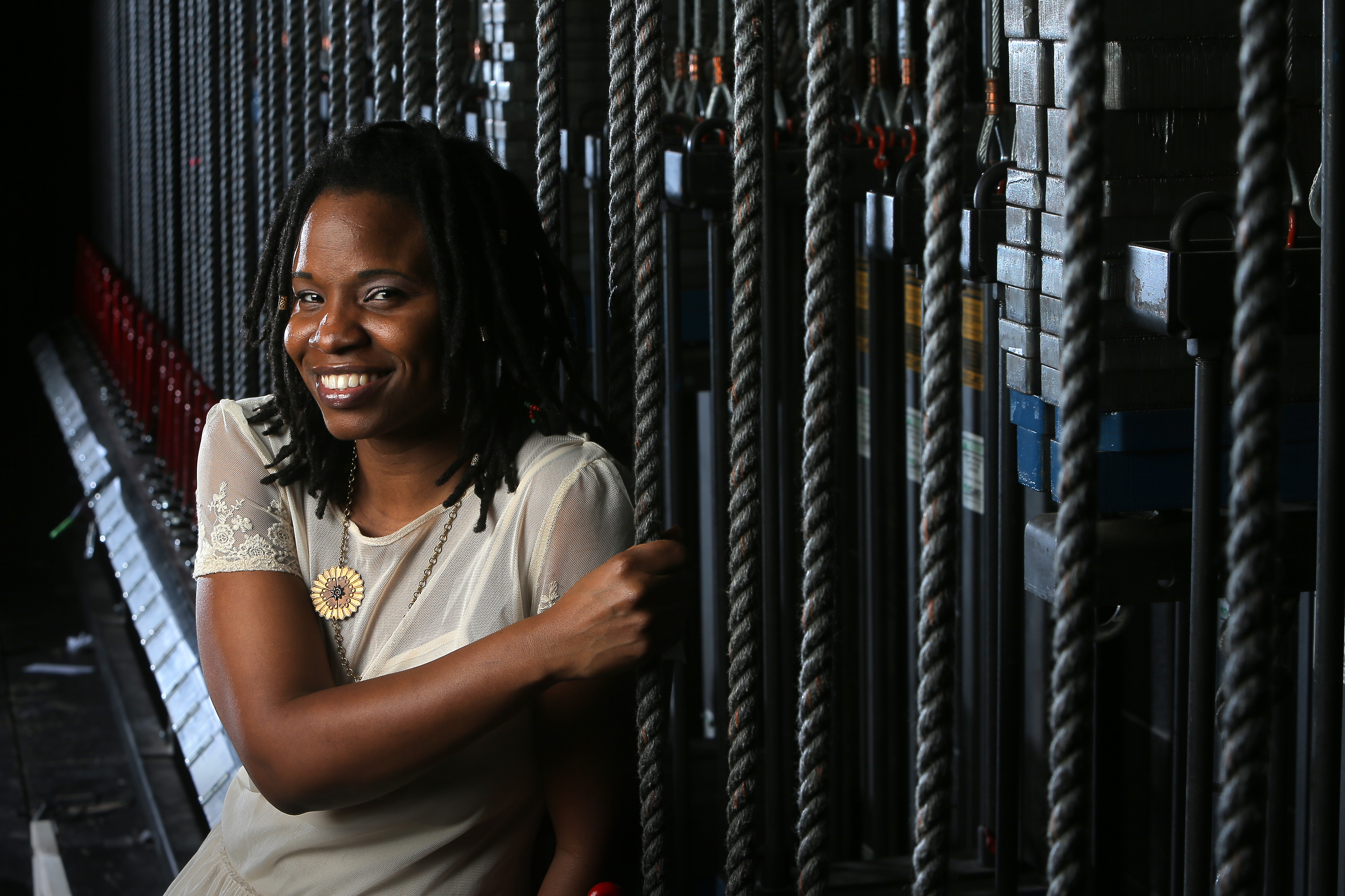 Hoffman, shown backstage at the Calderwood Pavilion, used the song to create a video with her students.
