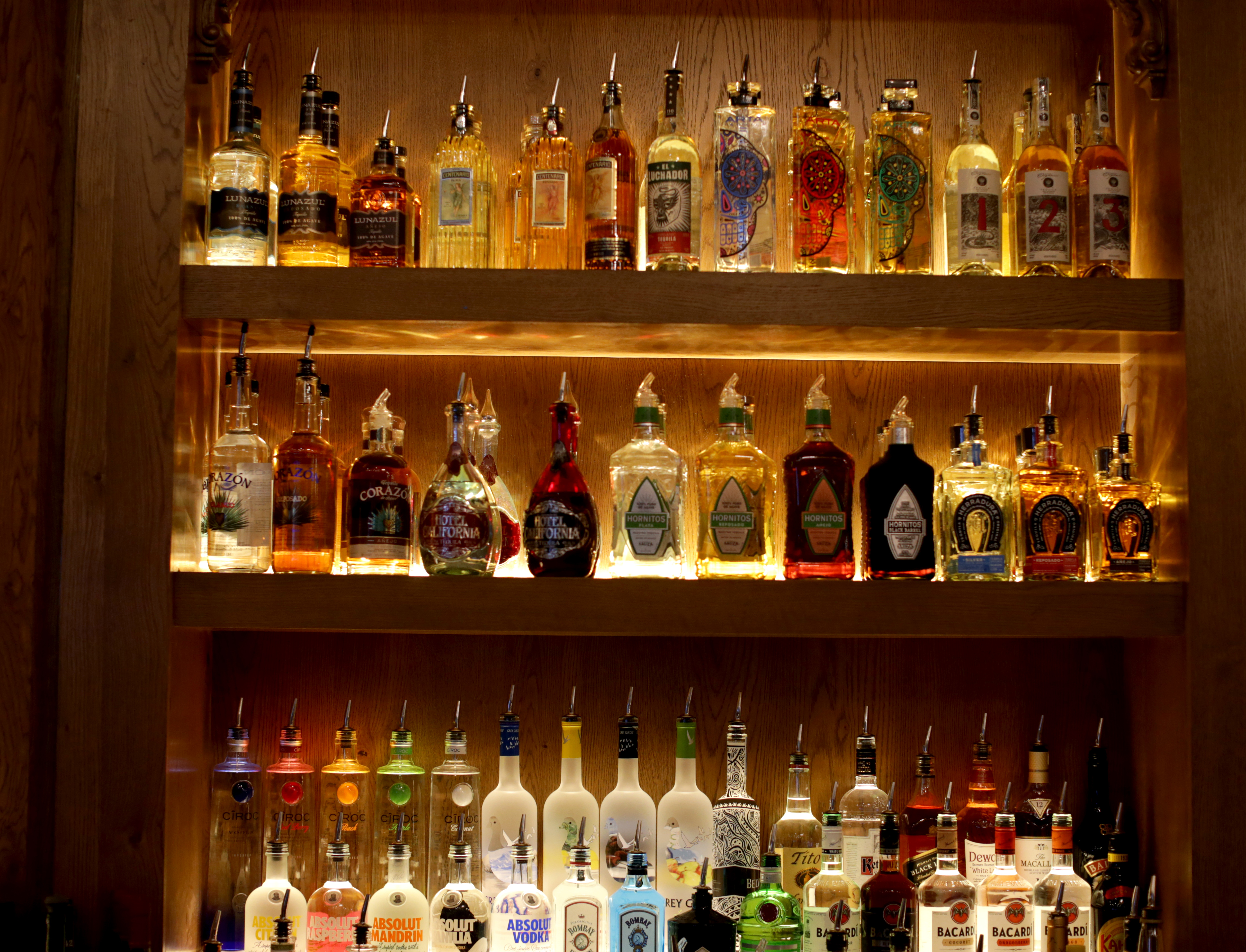 Some of the bar selections at Guy Fieri's Tequila Cocina.