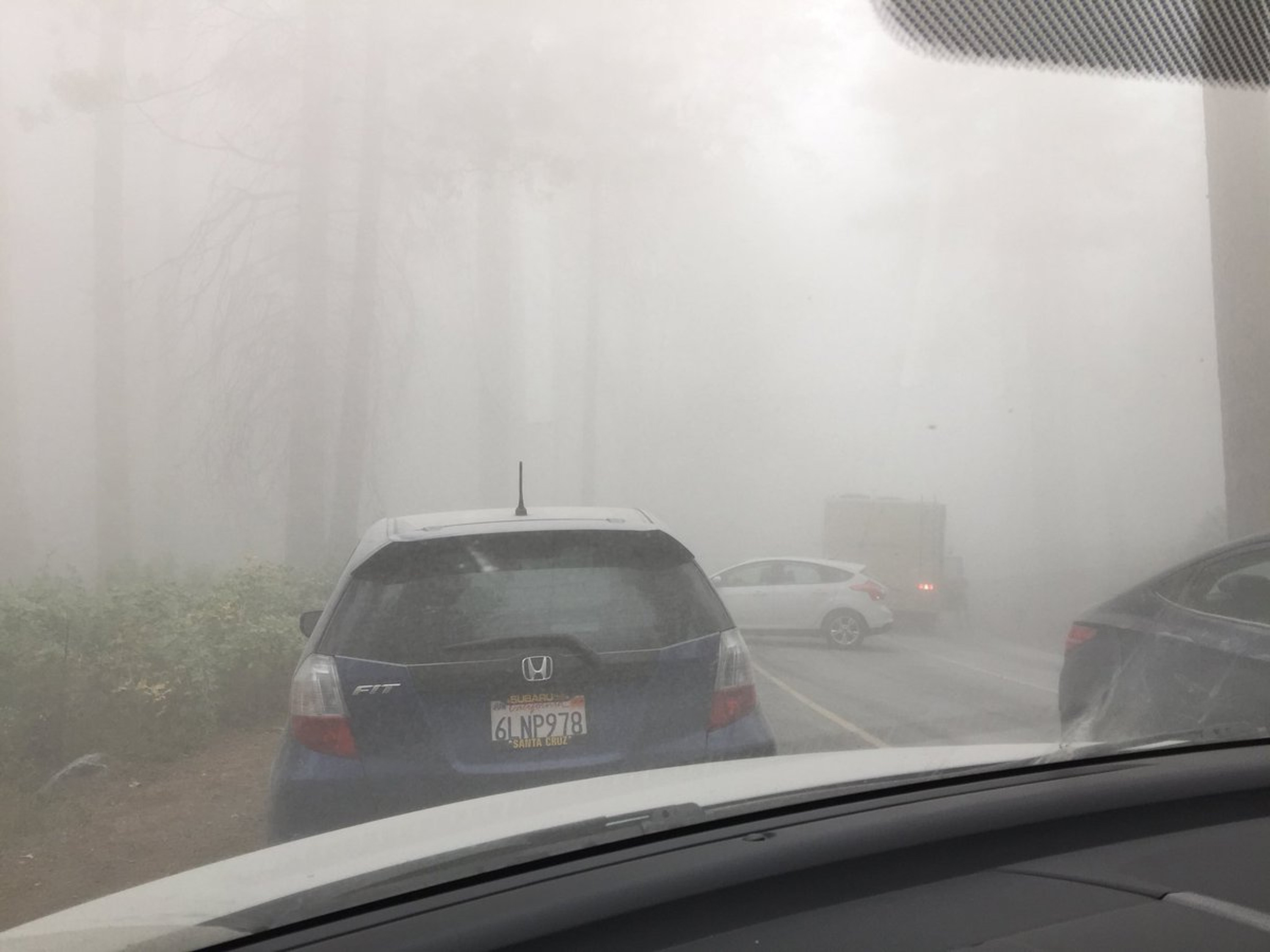 Vehicles were engulfed by a massive cloud of thick dust spreading after a rock slide at Yosemite National Park Thursday.
