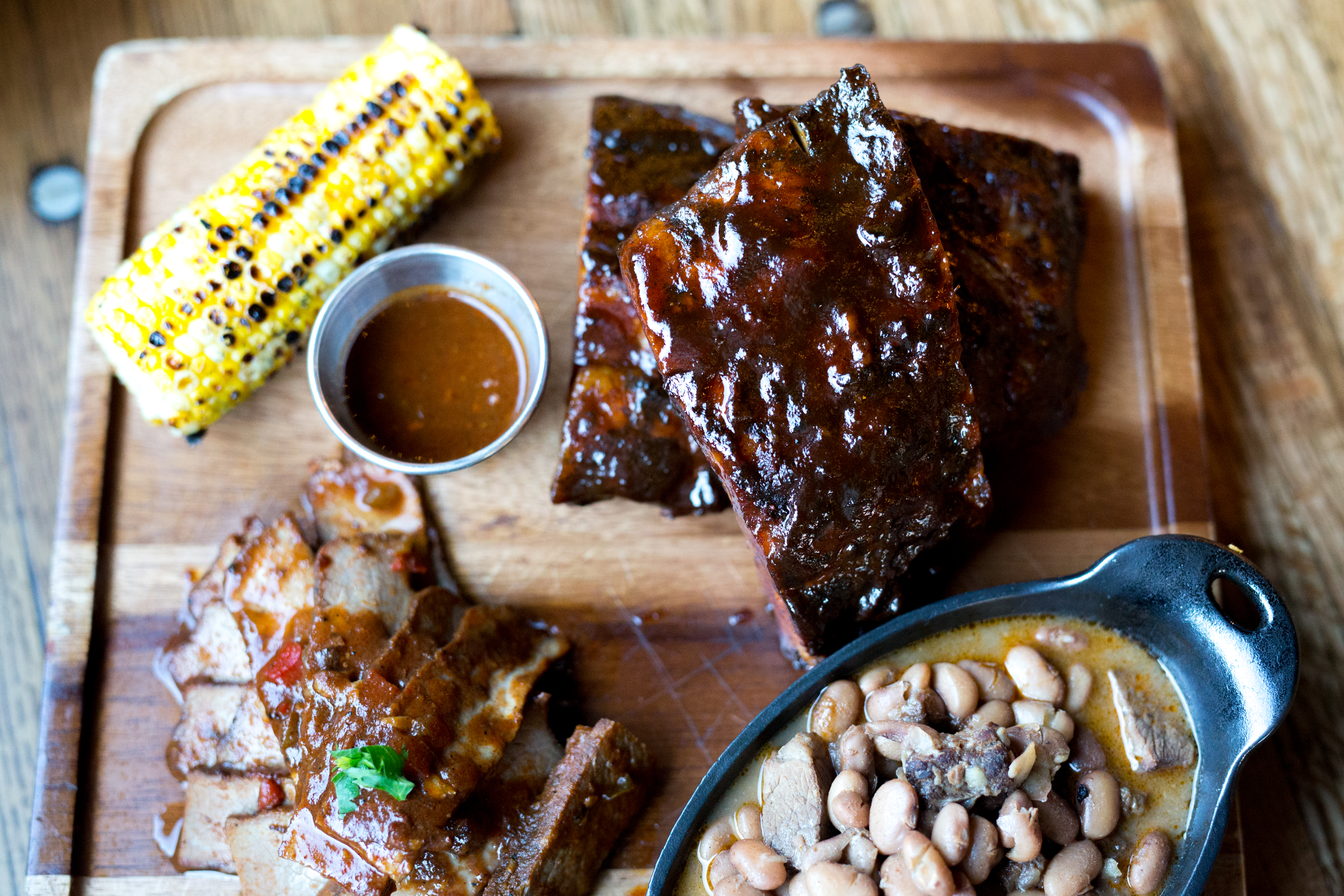 Ribs and brisket platter at Lucy’s American Tavern in Dorchester.