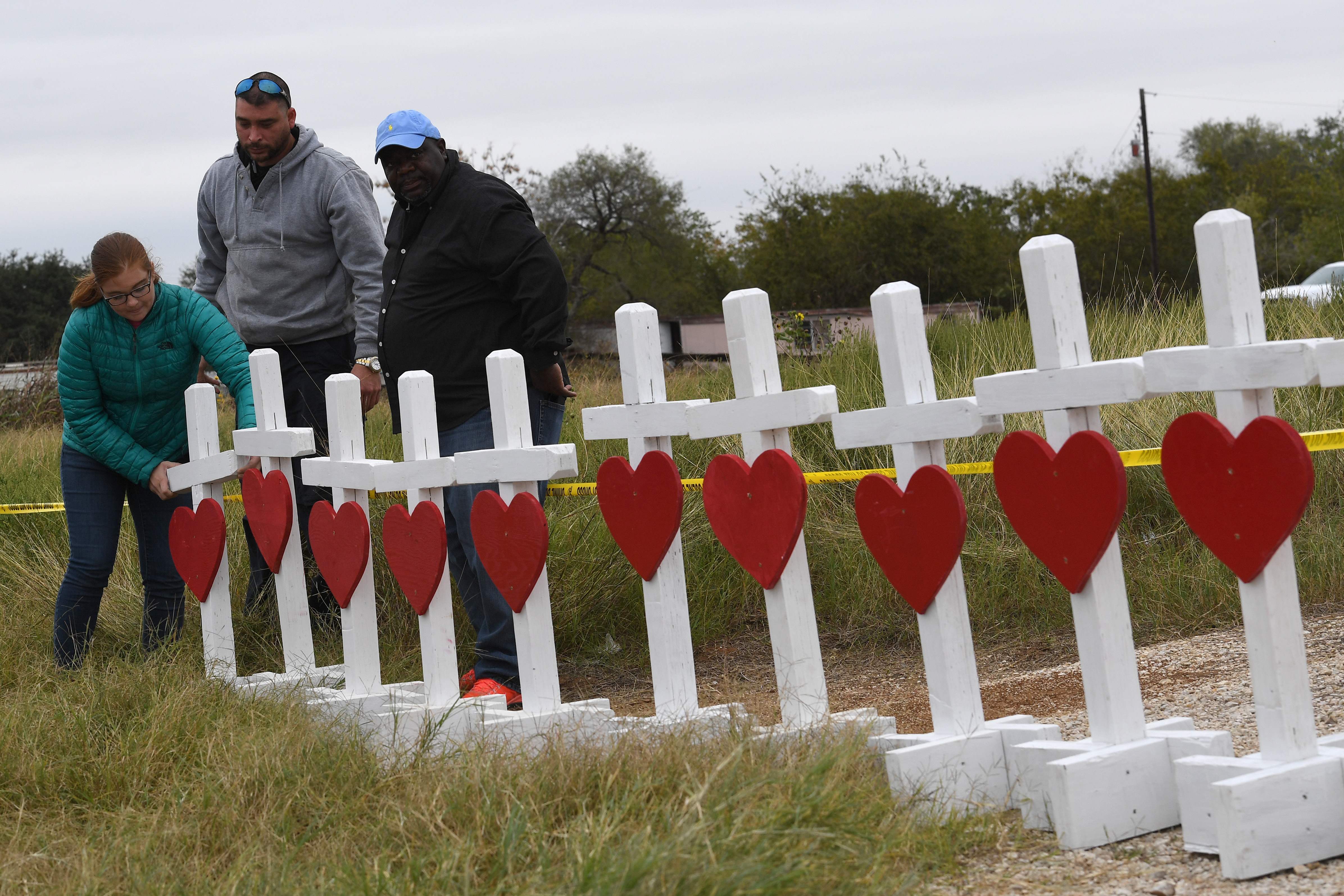 Crosses were set up outside the massacre site in Sutherland Springs, Texas.