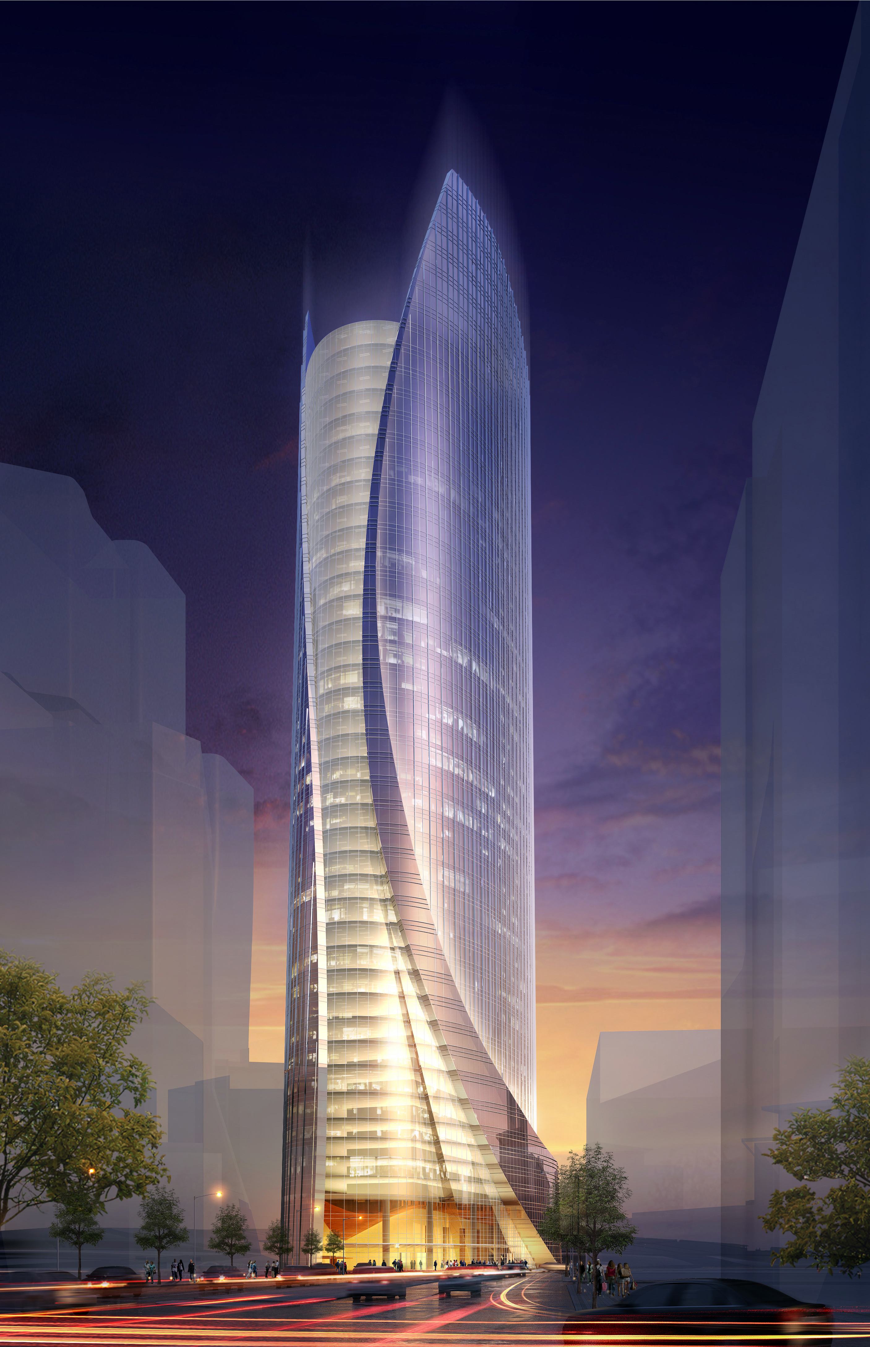 Rendering of the office tower that is part of the larger project to redevelopment the Government Center garage over Congress St.